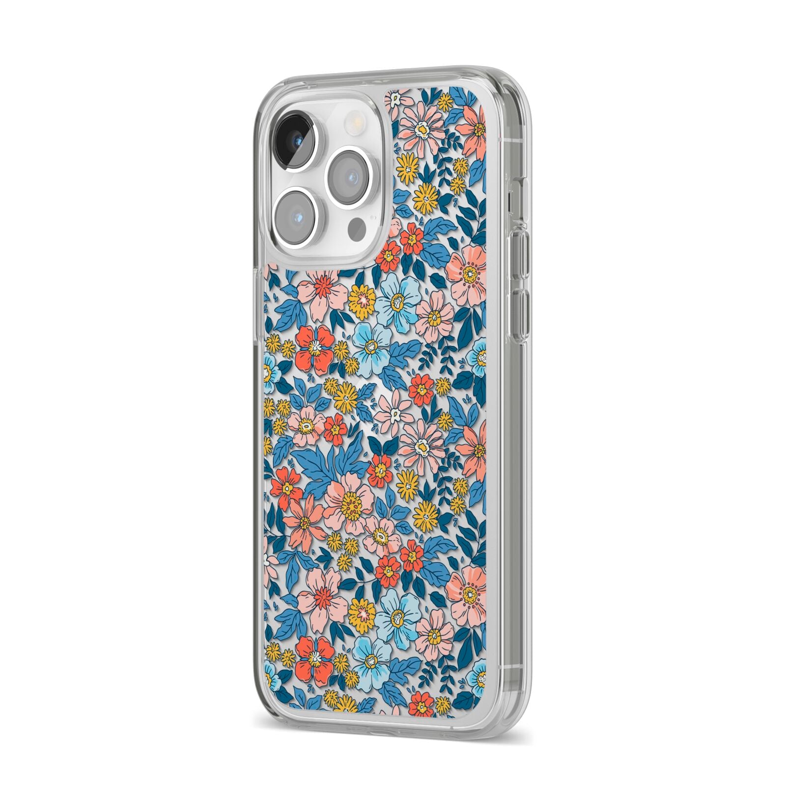 Vintage Flower iPhone 14 Pro Max Clear Tough Case Silver Angled Image