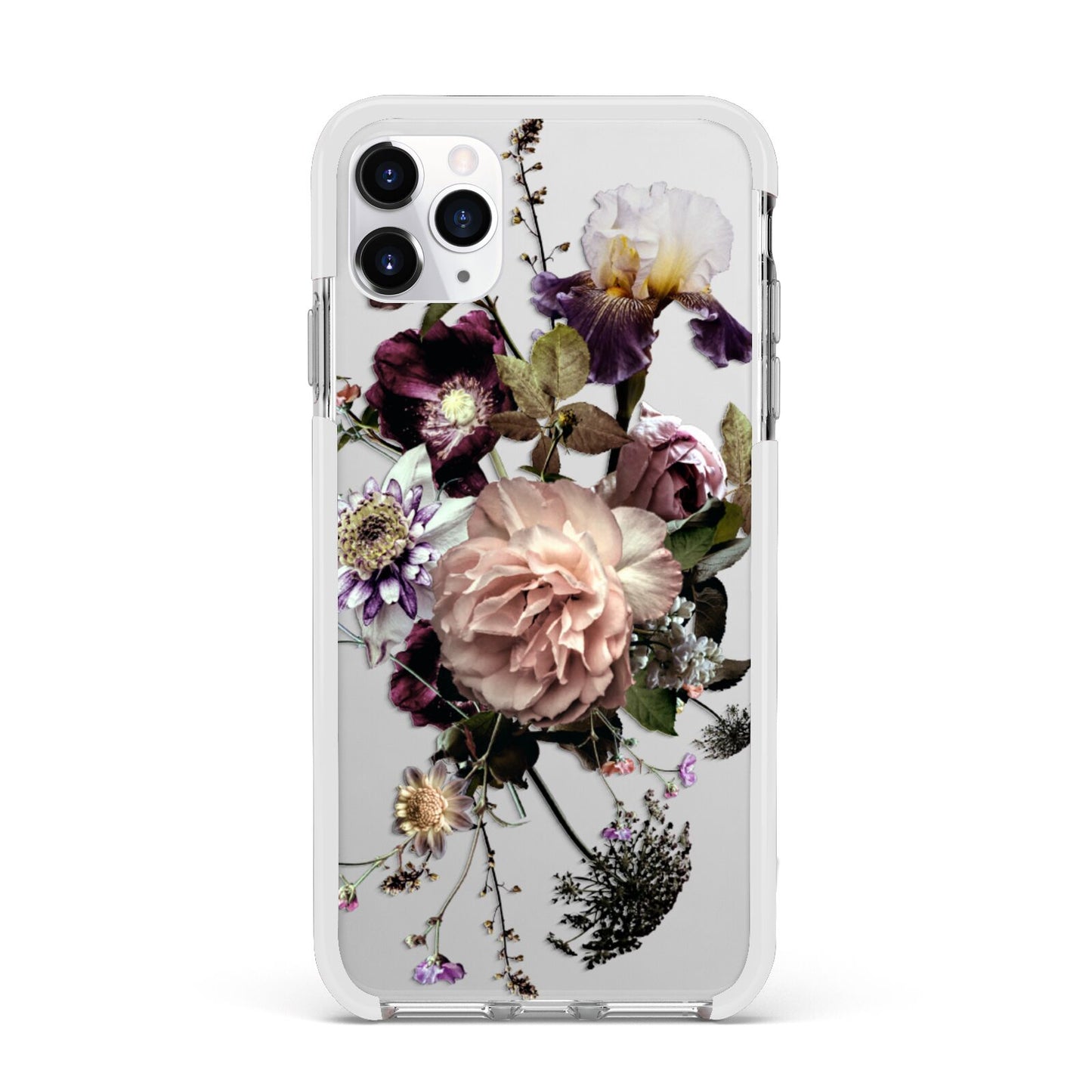 Vintage Flowers Apple iPhone 11 Pro Max in Silver with White Impact Case