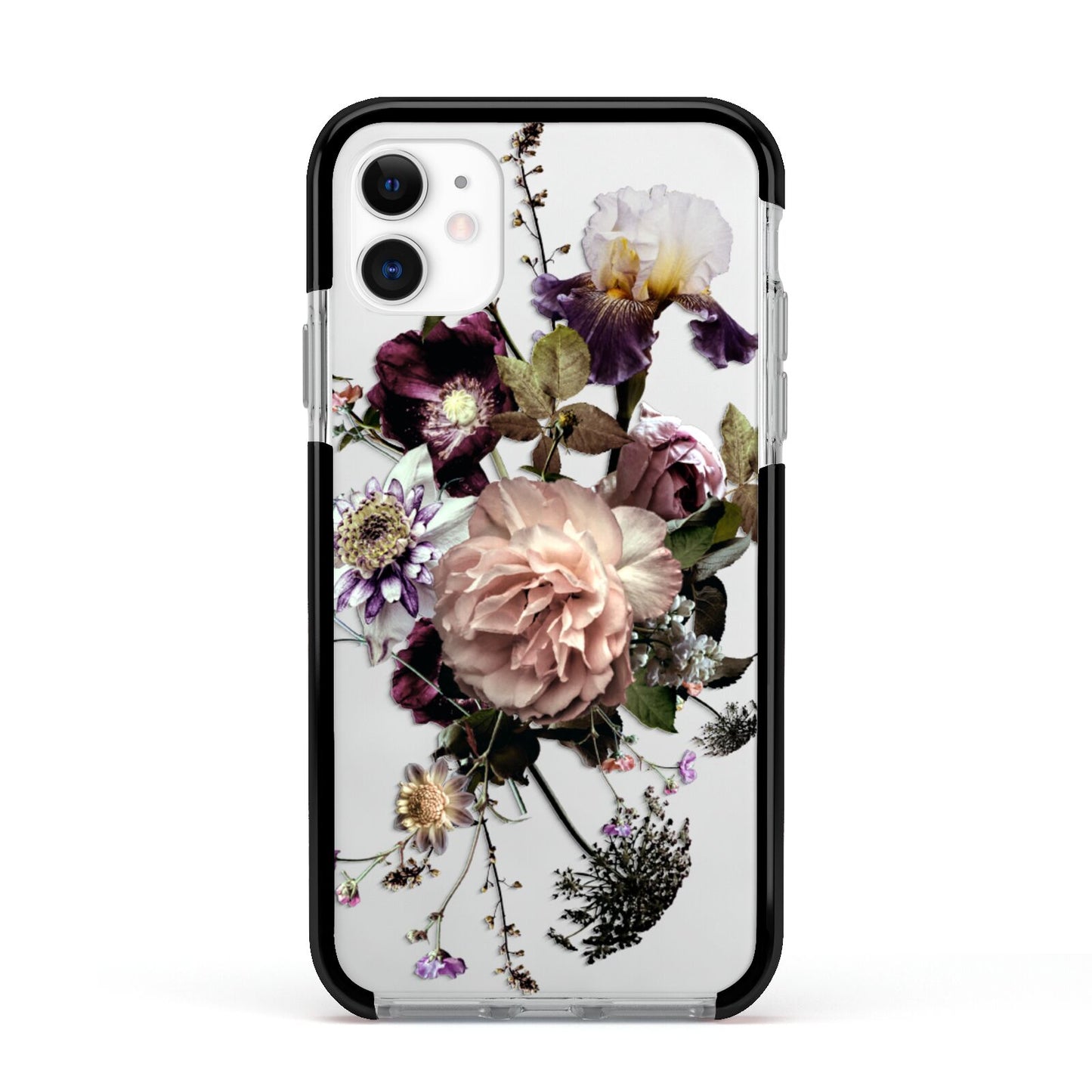 Vintage Flowers Apple iPhone 11 in White with Black Impact Case