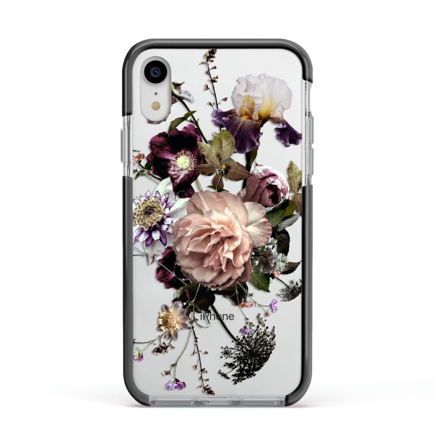 Vintage Flowers Apple iPhone XR Impact Case Black Edge on Silver Phone
