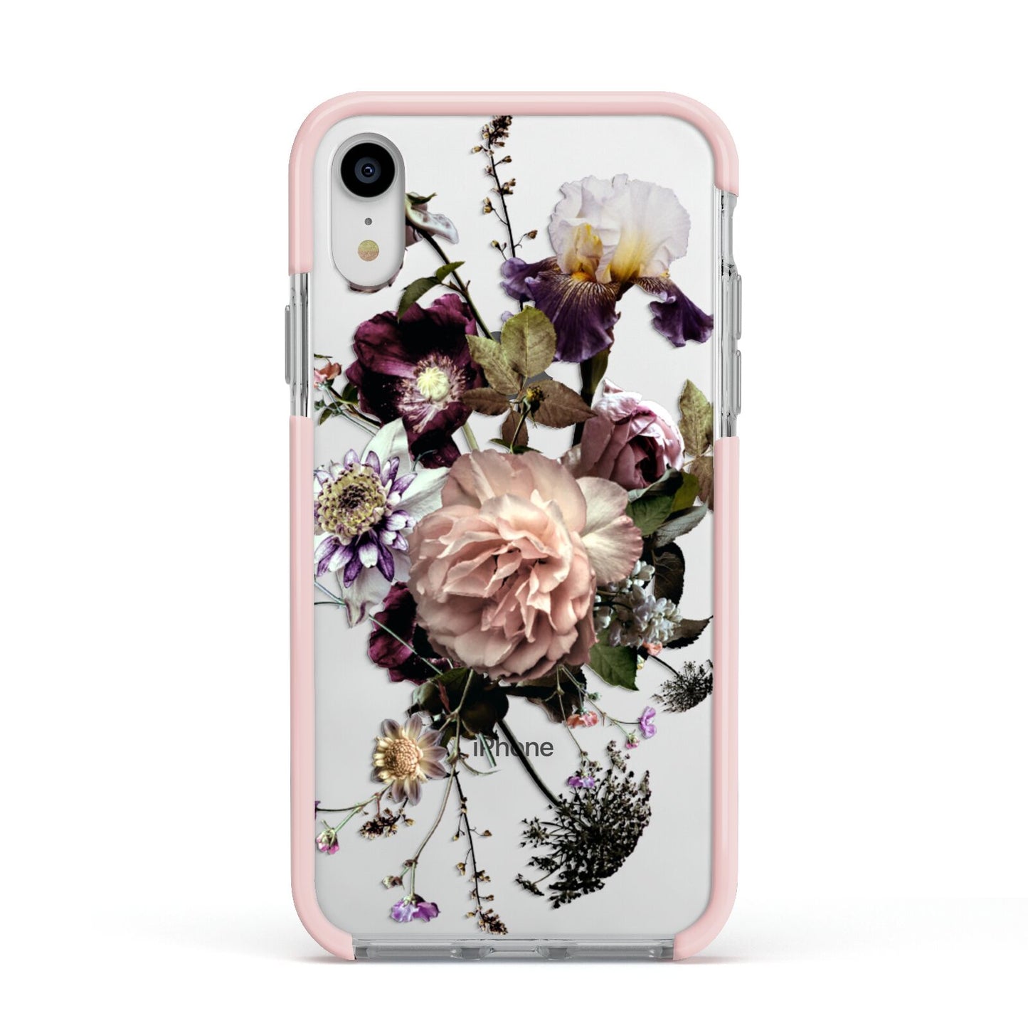 Vintage Flowers Apple iPhone XR Impact Case Pink Edge on Silver Phone