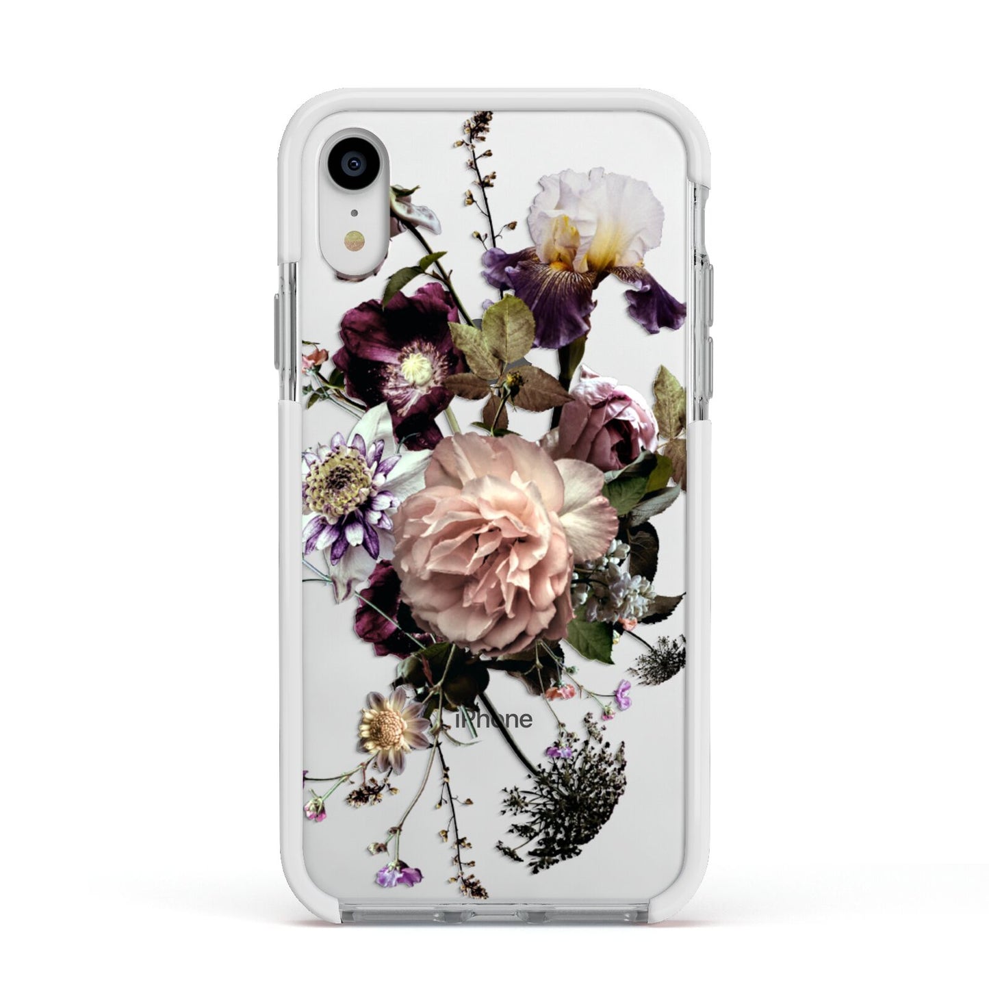 Vintage Flowers Apple iPhone XR Impact Case White Edge on Silver Phone