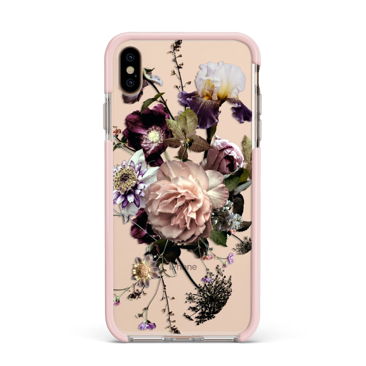 Vintage Flowers Apple iPhone Xs Max Impact Case Pink Edge on Gold Phone