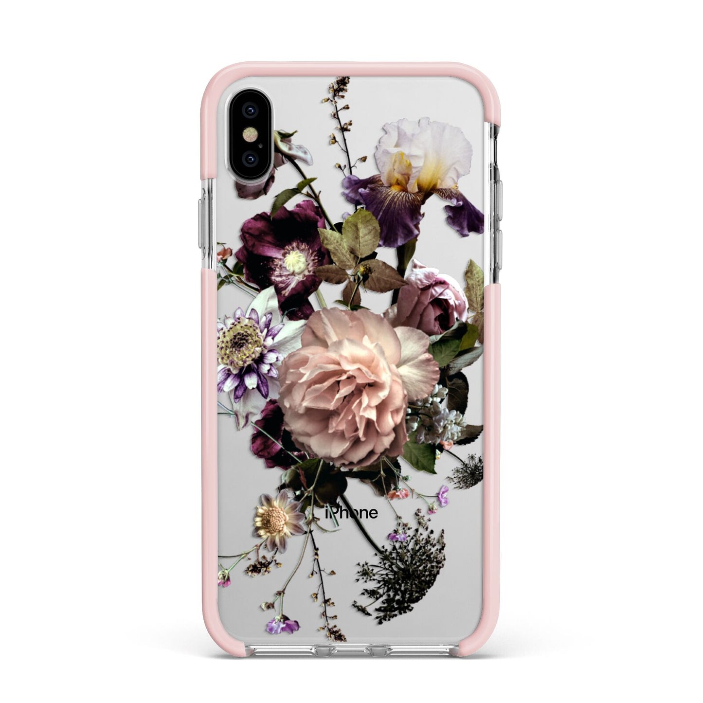 Vintage Flowers Apple iPhone Xs Max Impact Case Pink Edge on Silver Phone