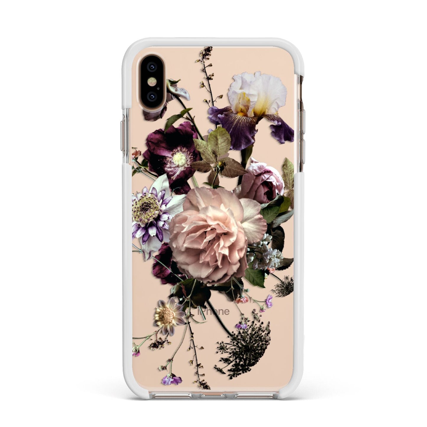 Vintage Flowers Apple iPhone Xs Max Impact Case White Edge on Gold Phone