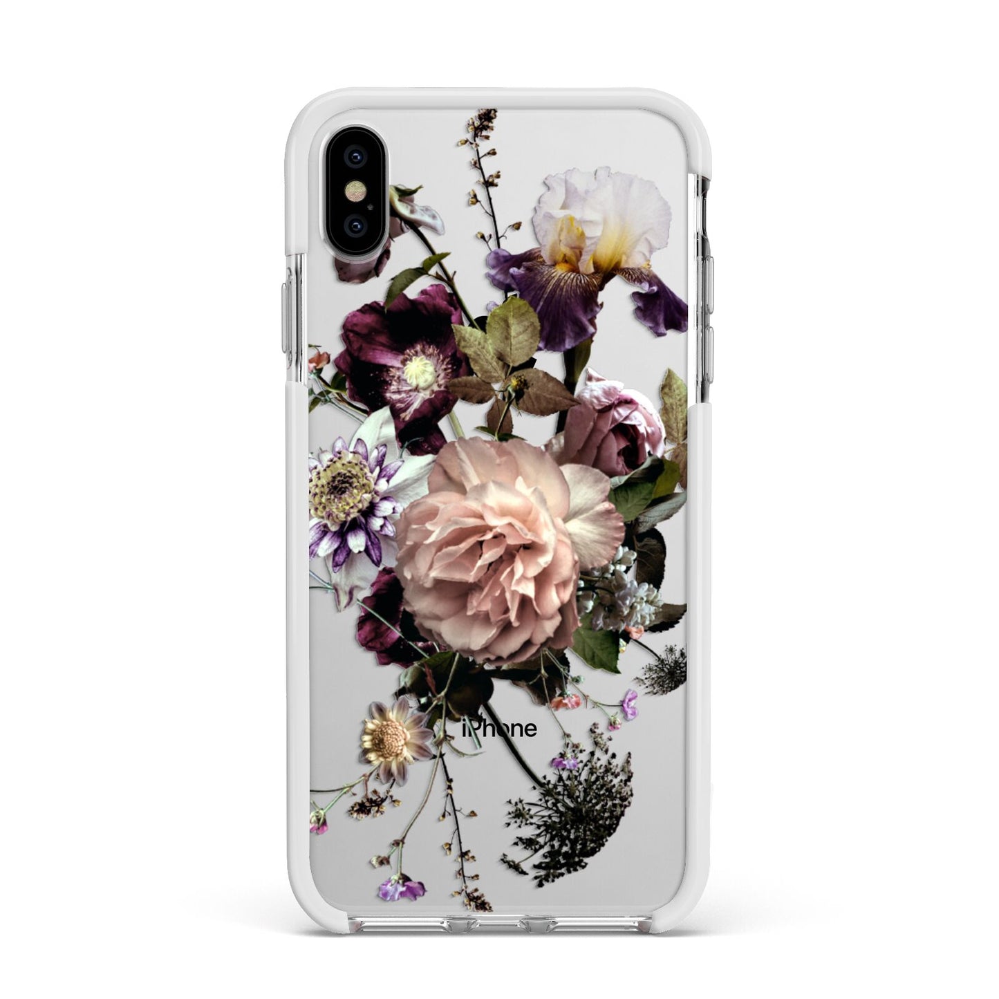 Vintage Flowers Apple iPhone Xs Max Impact Case White Edge on Silver Phone