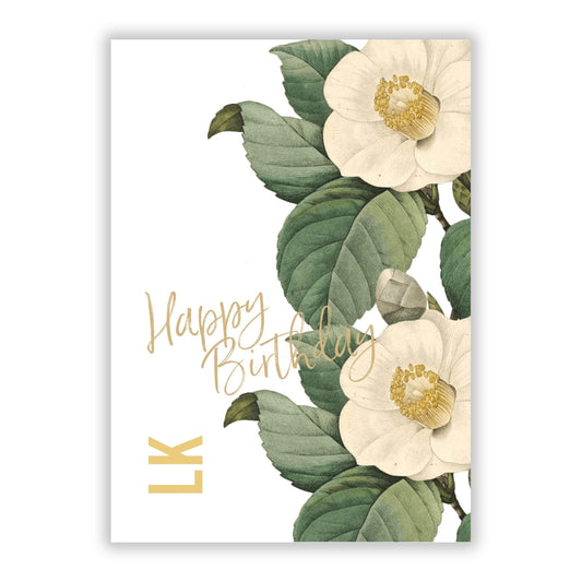 Vintage Flowers Personalised Happy Birthday A5 Flat Greetings Card