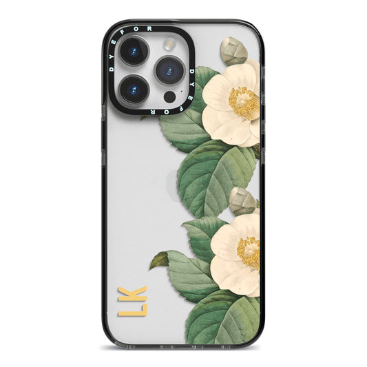 Vintage Flowers Personalised iPhone 14 Pro Max Black Impact Case on Silver phone