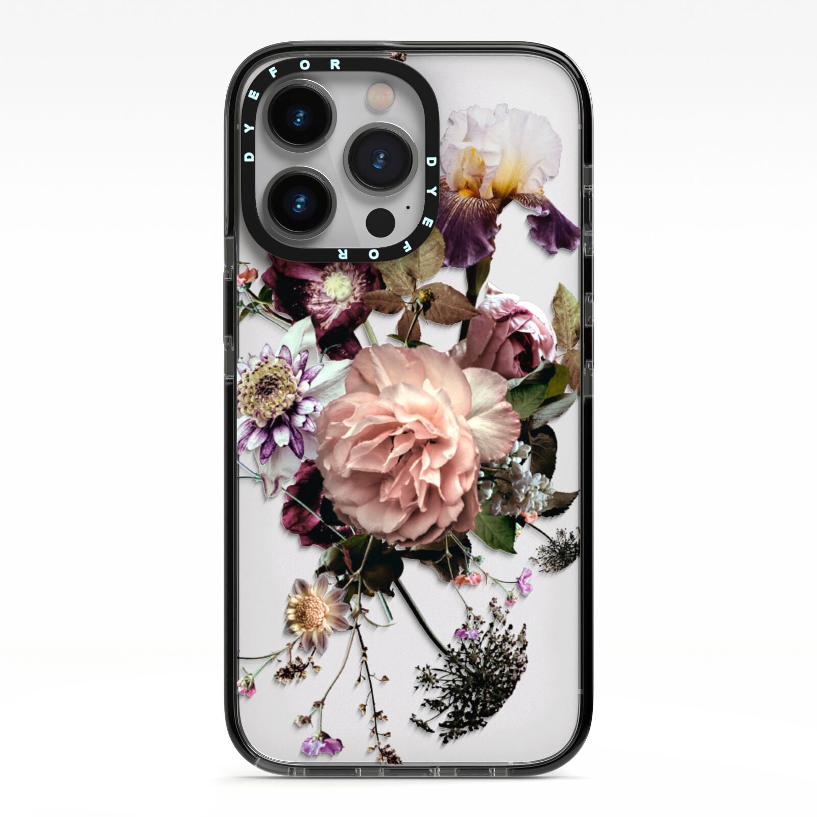Vintage Flowers iPhone 13 Pro Black Impact Case on Silver phone