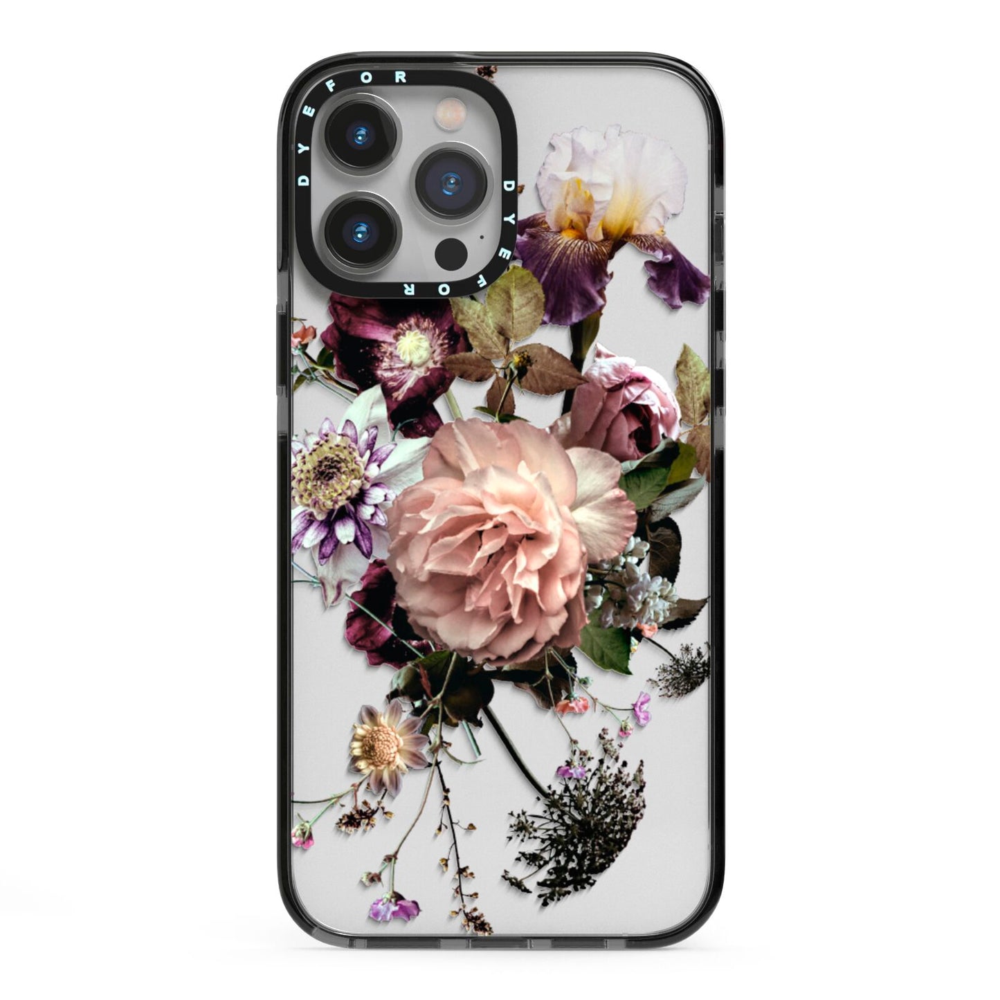 Vintage Flowers iPhone 13 Pro Max Black Impact Case on Silver phone