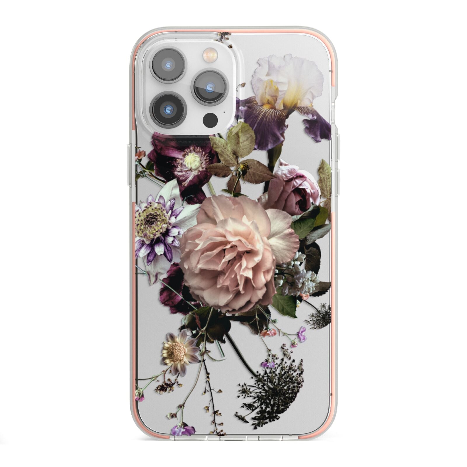 Vintage Flowers iPhone 13 Pro Max TPU Impact Case with Pink Edges