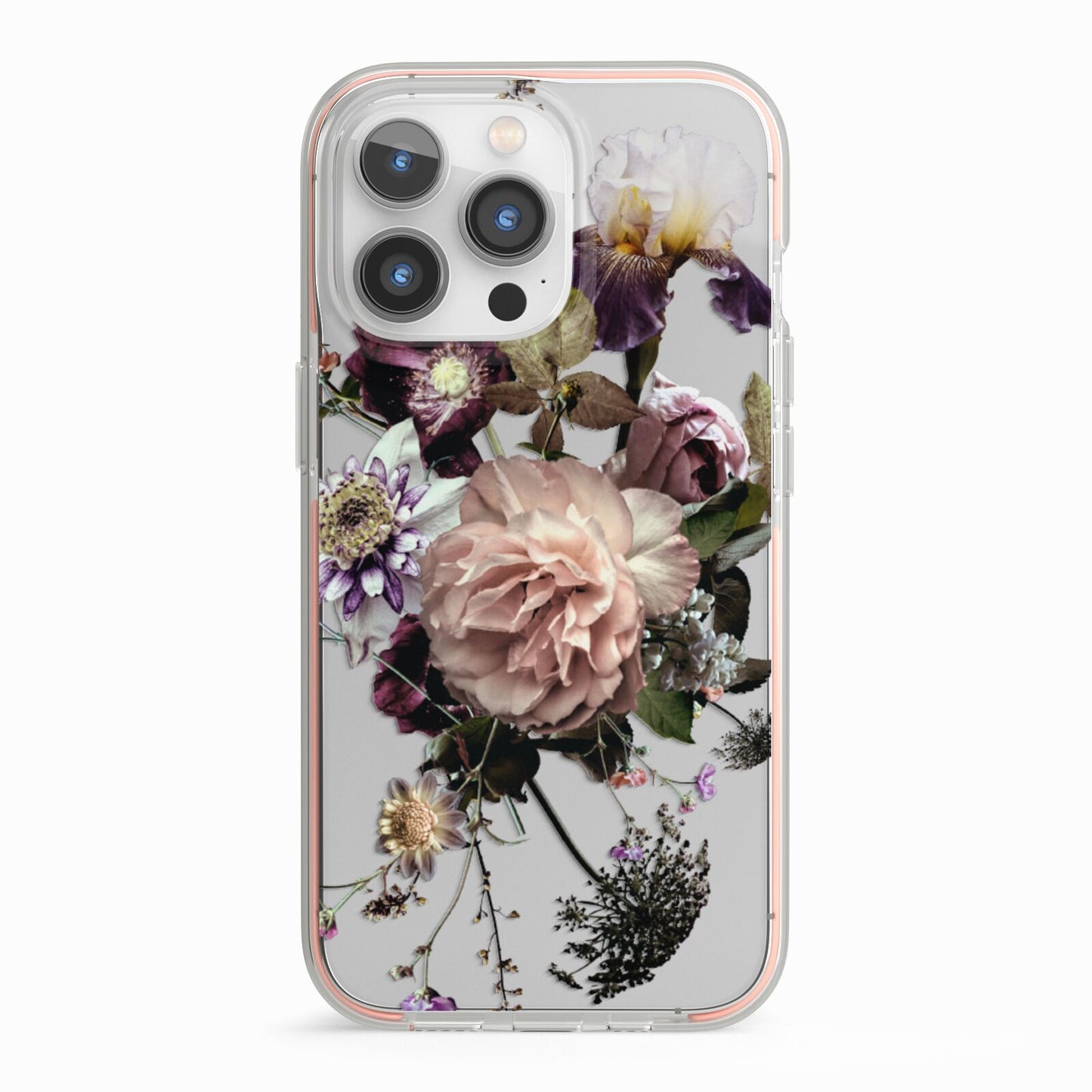 Vintage Flowers iPhone 13 Pro TPU Impact Case with Pink Edges