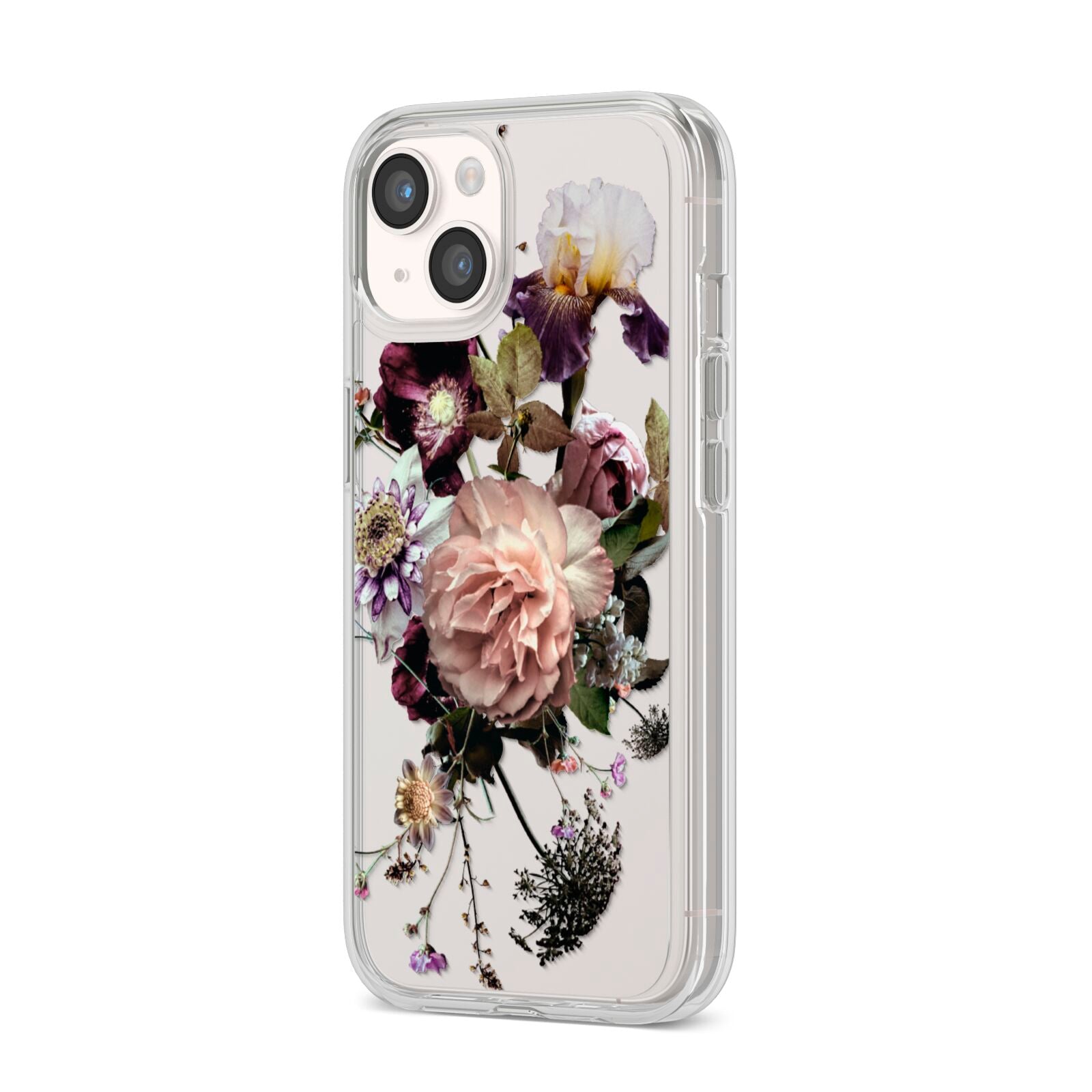Vintage Flowers iPhone 14 Clear Tough Case Starlight Angled Image