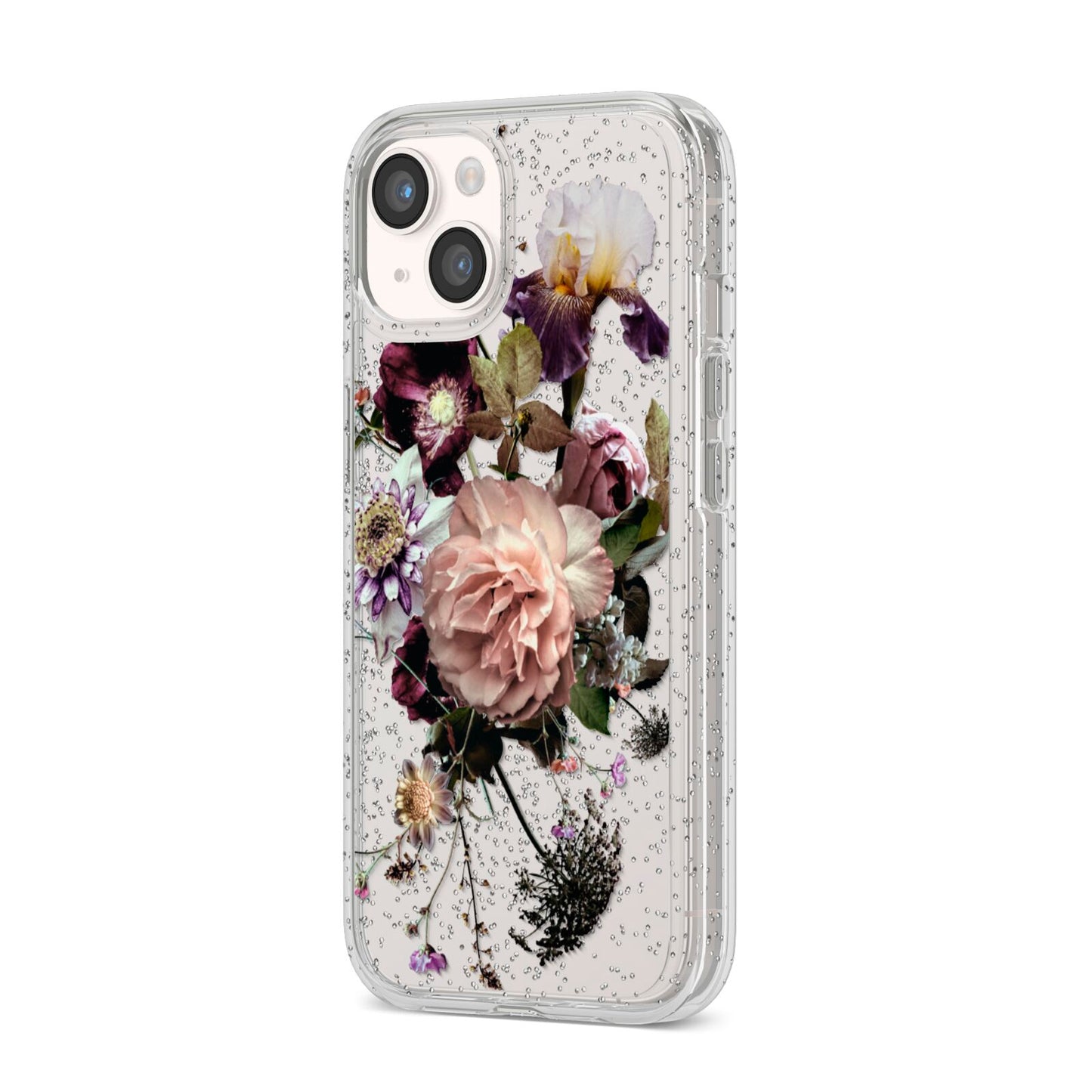 Vintage Flowers iPhone 14 Glitter Tough Case Starlight Angled Image