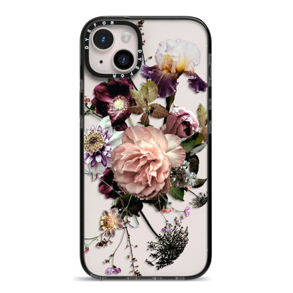 Vintage Flowers iPhone 14 Plus Black Impact Case on Silver phone
