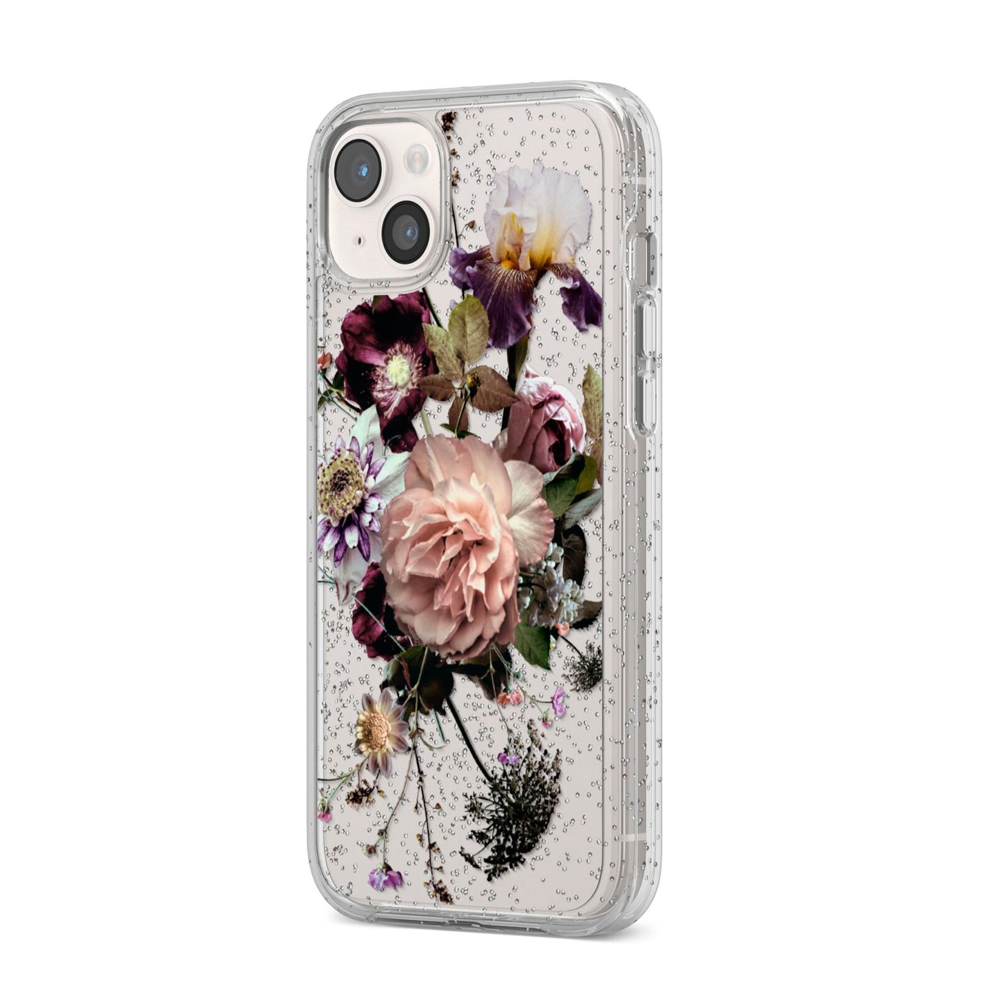 Vintage Flowers iPhone 14 Plus Glitter Tough Case Starlight Angled Image