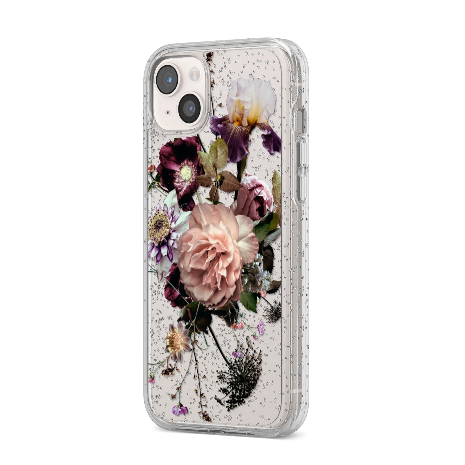 Vintage Flowers iPhone 14 Plus Glitter Tough Case Starlight Angled Image