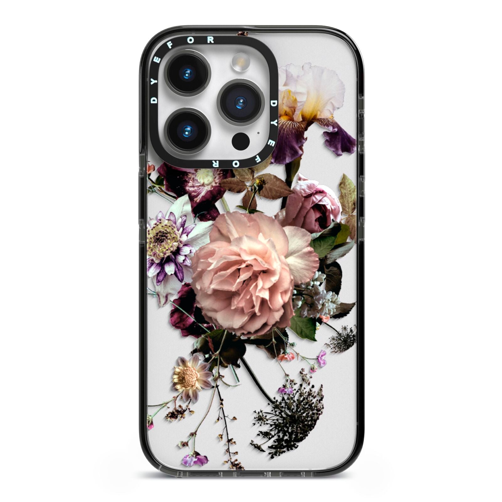 Vintage Flowers iPhone 14 Pro Black Impact Case on Silver phone
