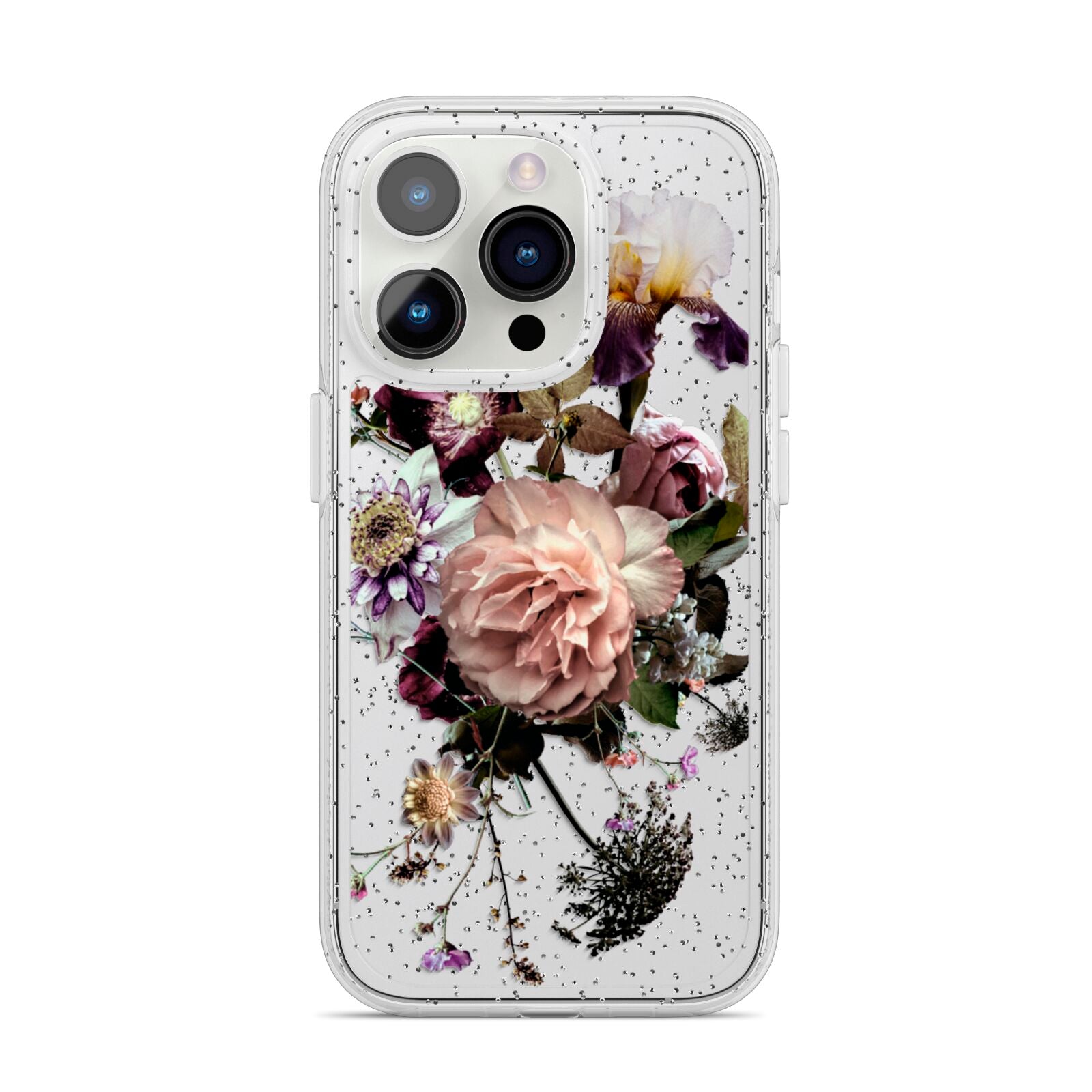 Vintage Flowers iPhone 14 Pro Glitter Tough Case Silver