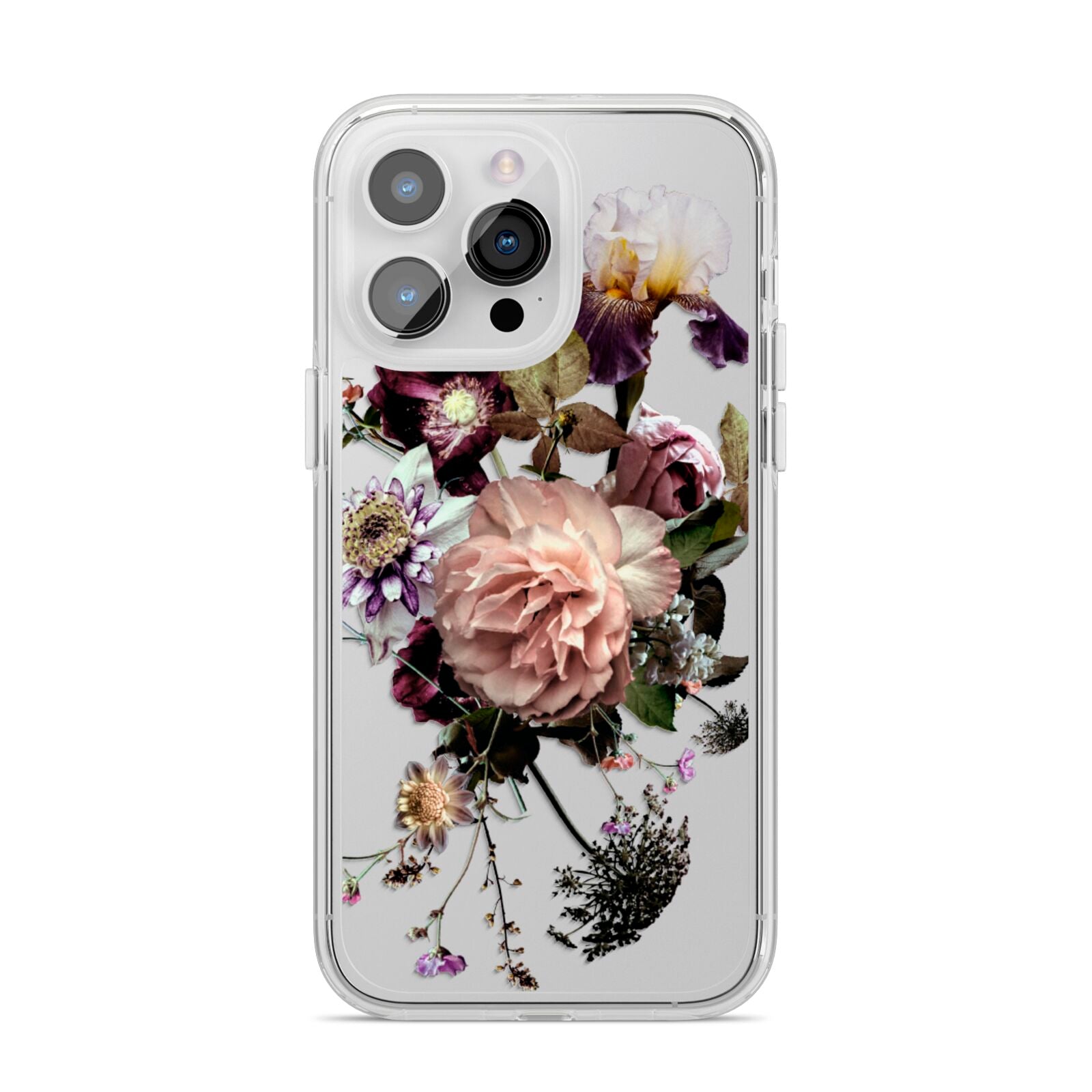 Vintage Flowers iPhone 14 Pro Max Clear Tough Case Silver