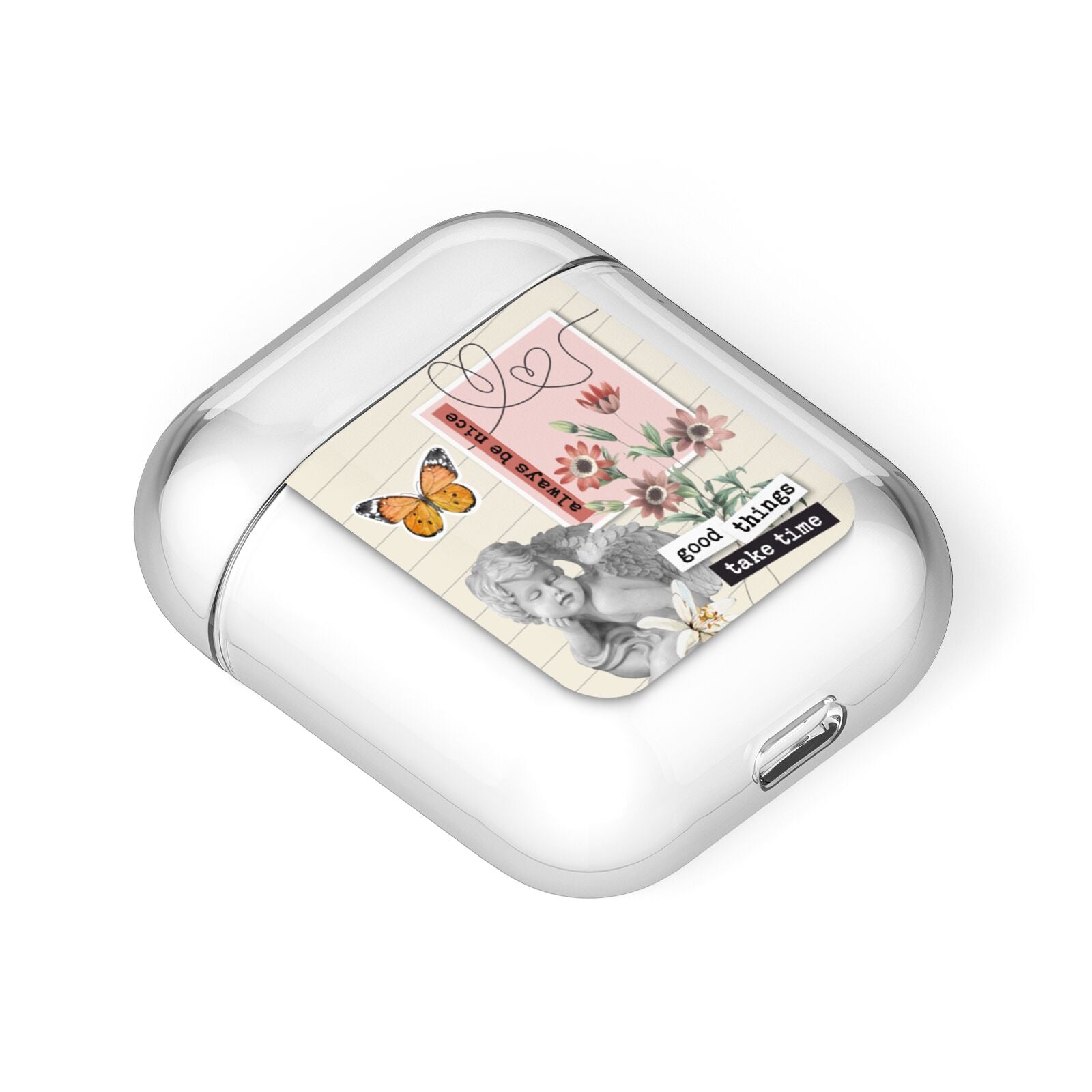 Vintage Love Collage AirPods Case Laid Flat