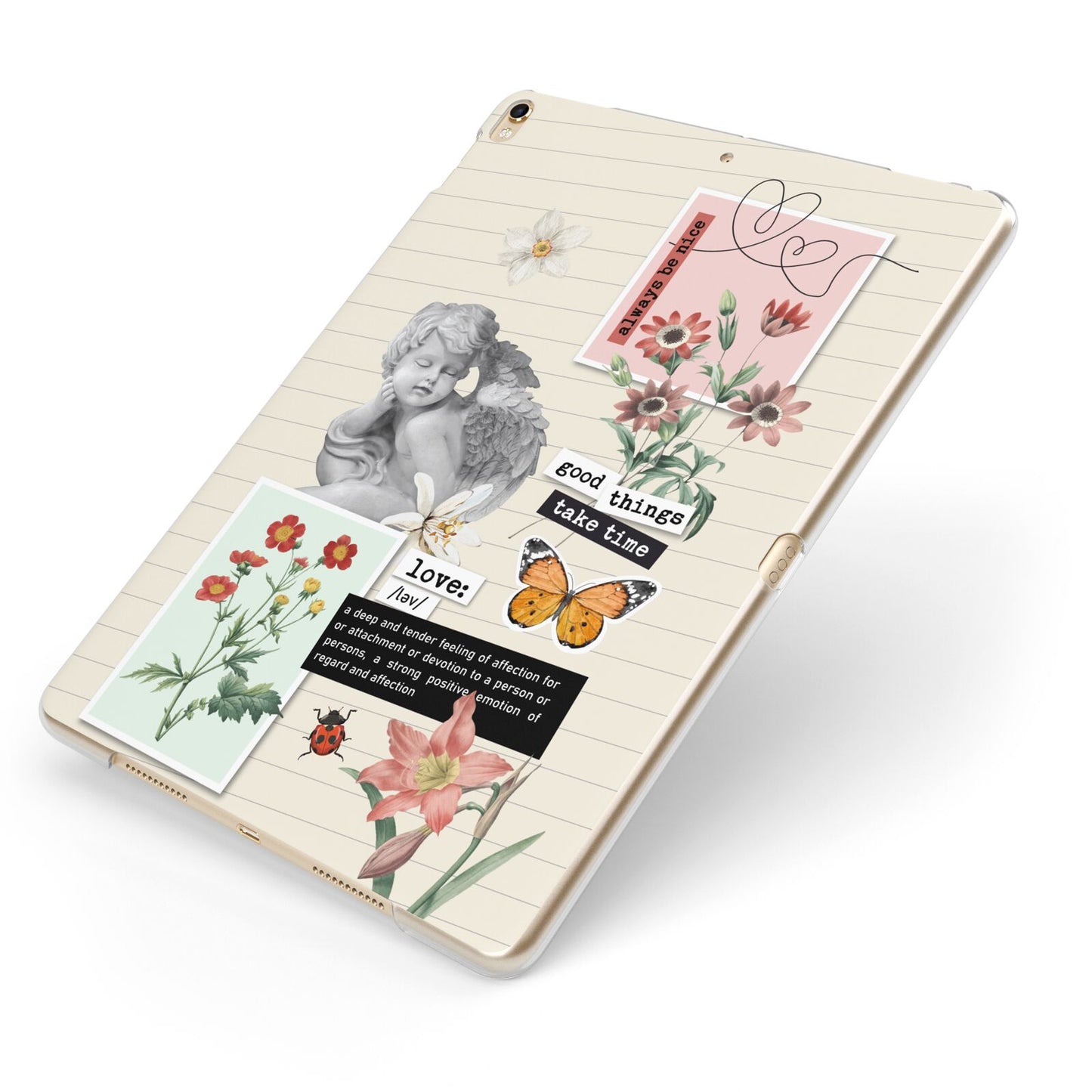 Vintage Love Collage Apple iPad Case on Gold iPad Side View