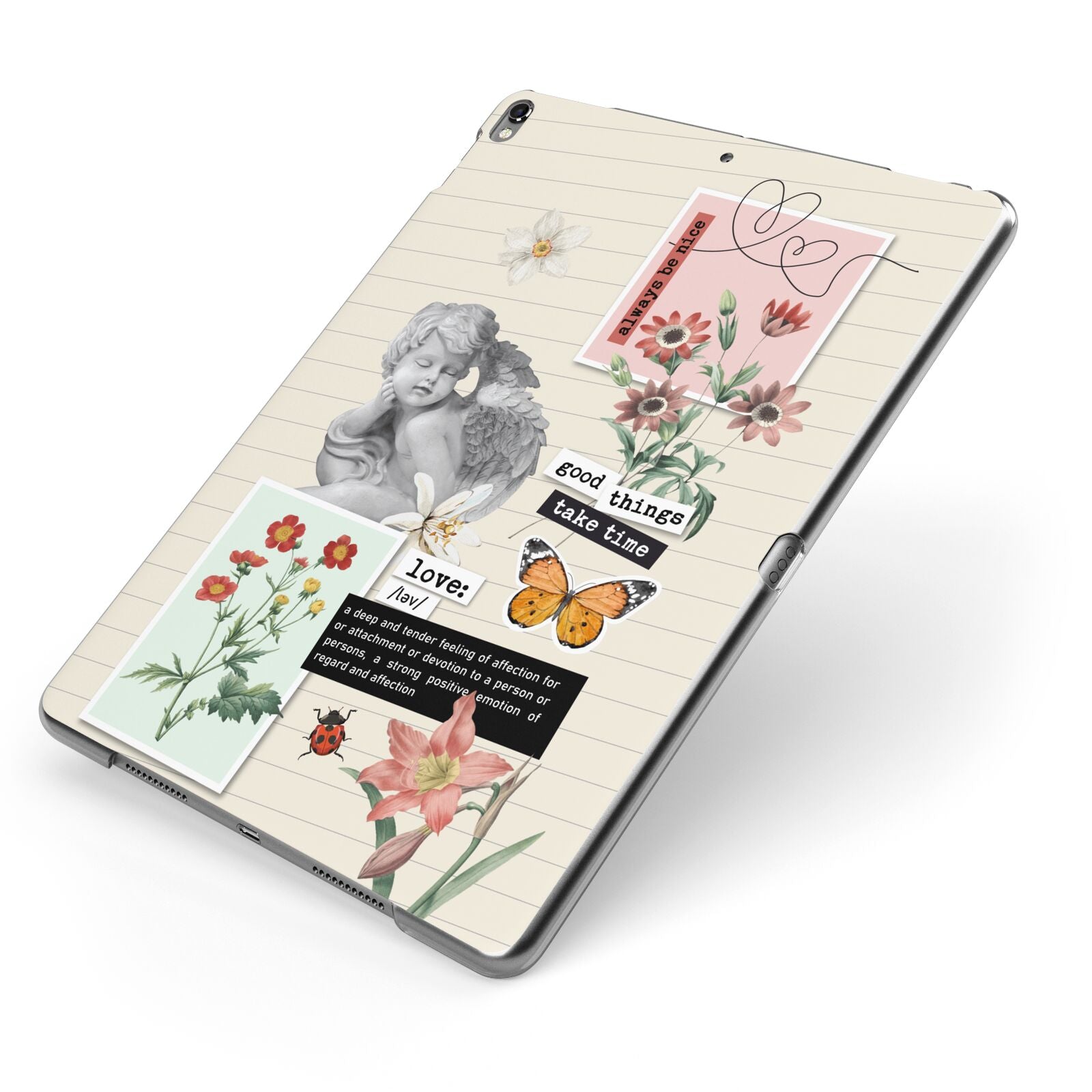 Vintage Love Collage Apple iPad Case on Grey iPad Side View