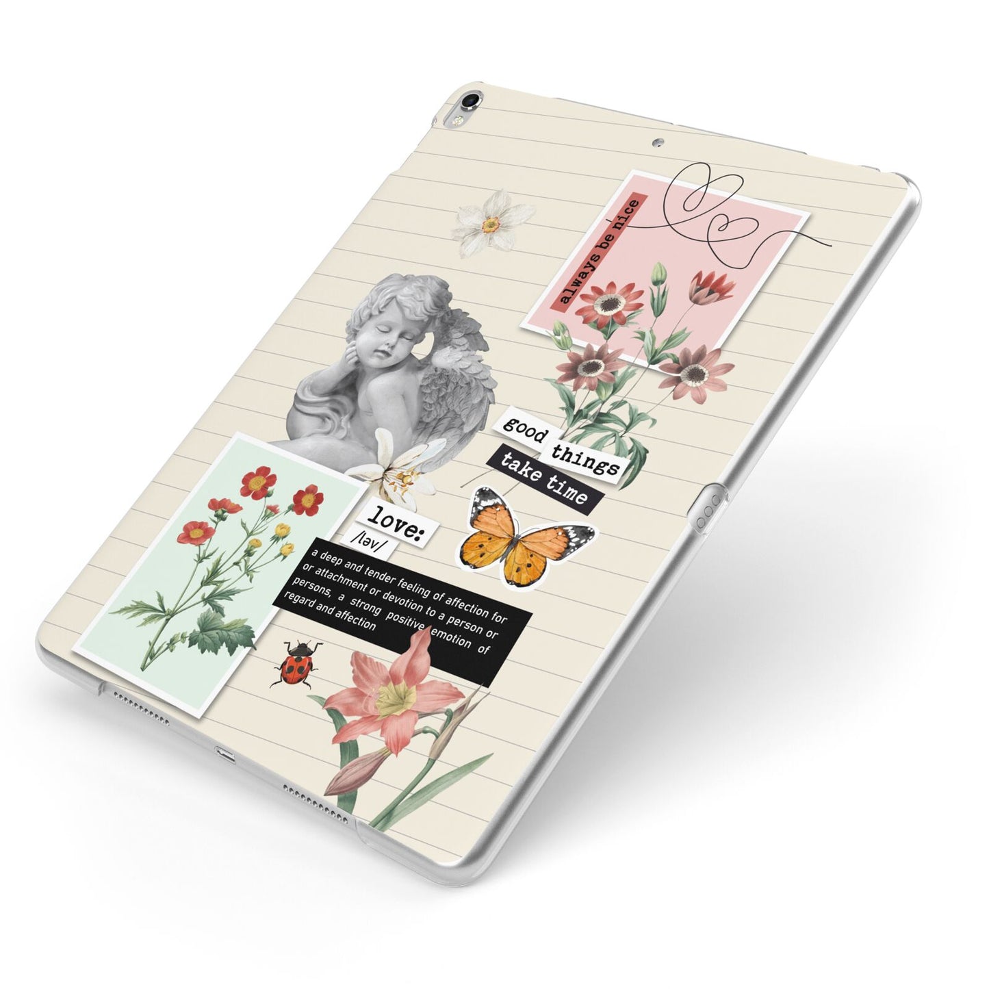 Vintage Love Collage Apple iPad Case on Silver iPad Side View