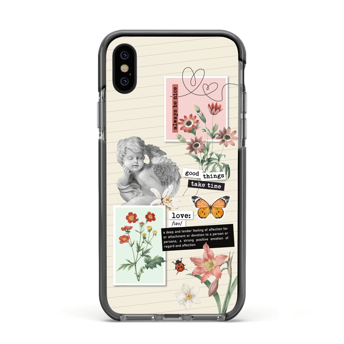 Vintage Love Collage Apple iPhone Xs Impact Case Black Edge on Black Phone