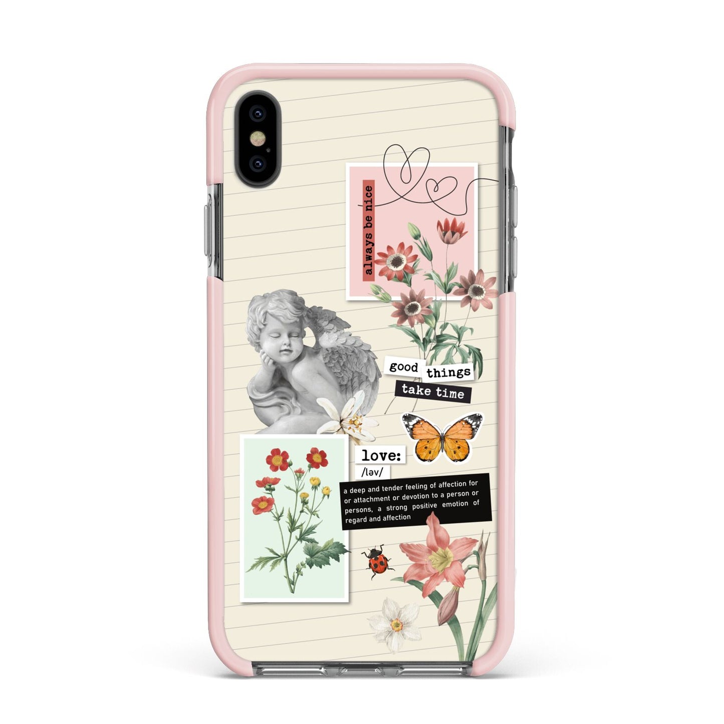 Vintage Love Collage Apple iPhone Xs Max Impact Case Pink Edge on Black Phone