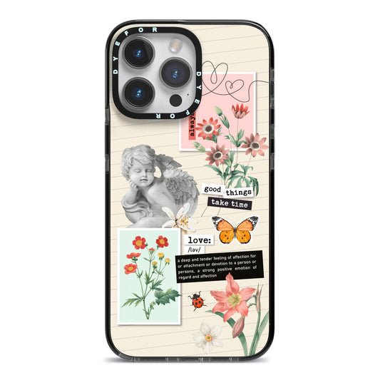 Vintage Love Collage iPhone 14 Pro Max Black Impact Case on Silver phone