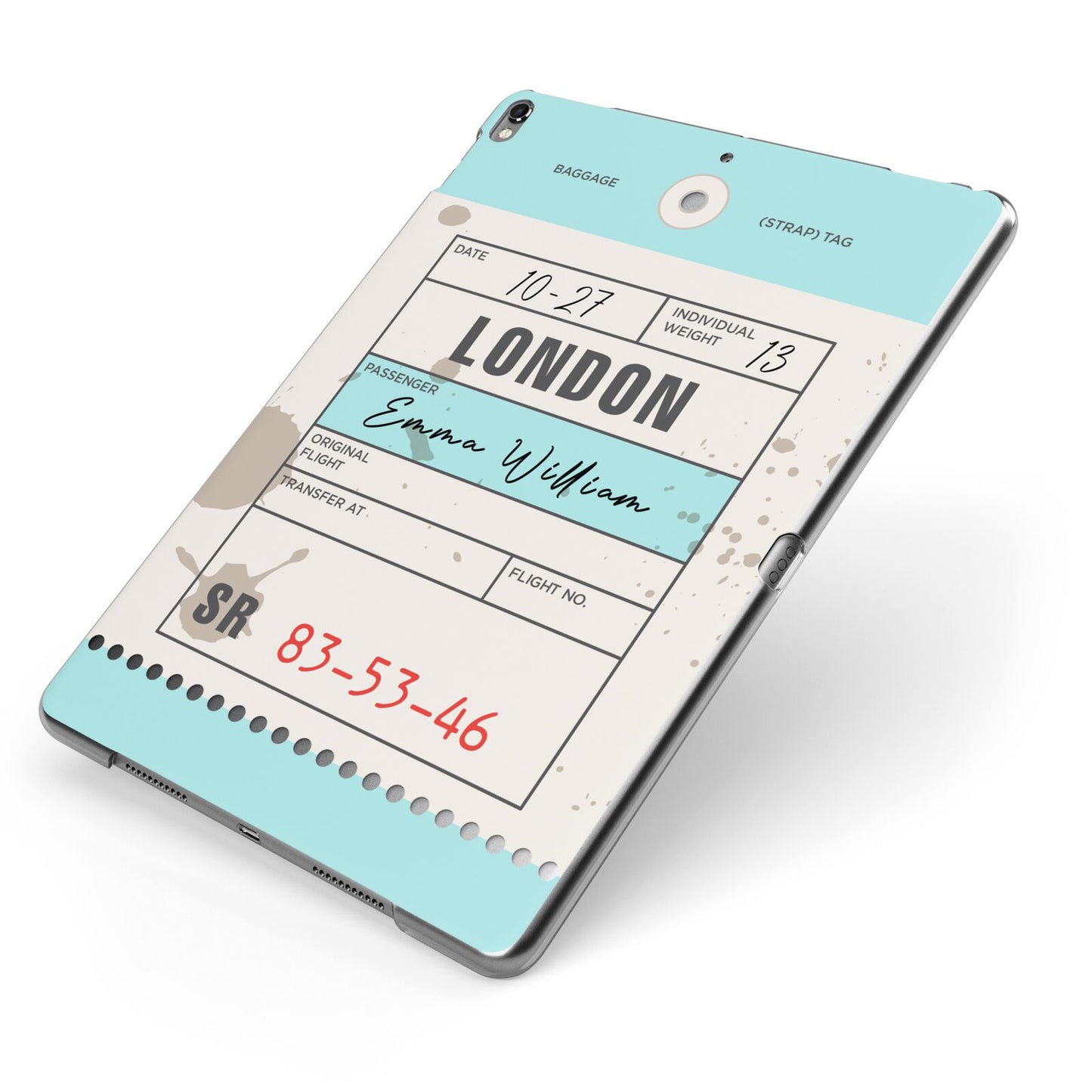 Vintage Luggage Tag Apple iPad Case on Grey iPad Side View