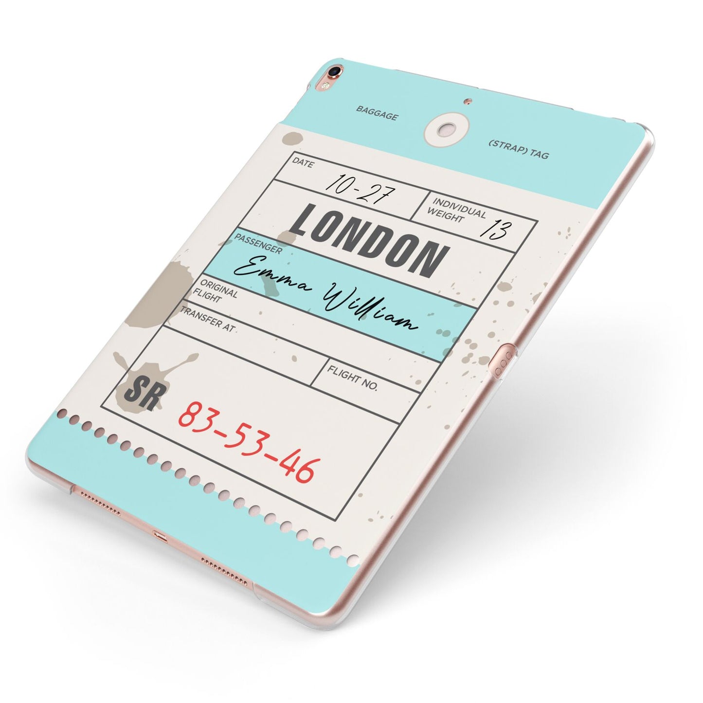 Vintage Luggage Tag Apple iPad Case on Rose Gold iPad Side View