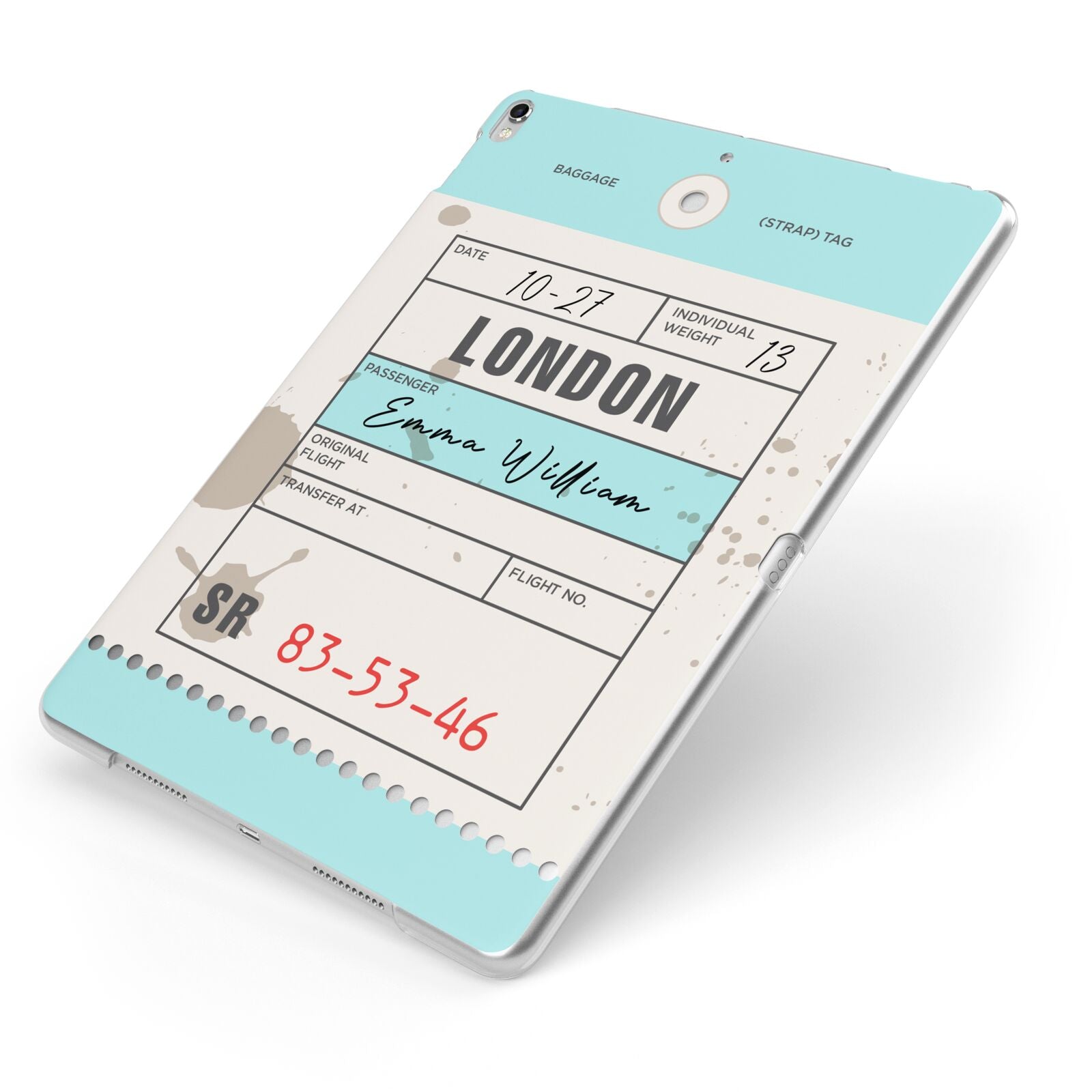 Vintage Luggage Tag Apple iPad Case on Silver iPad Side View