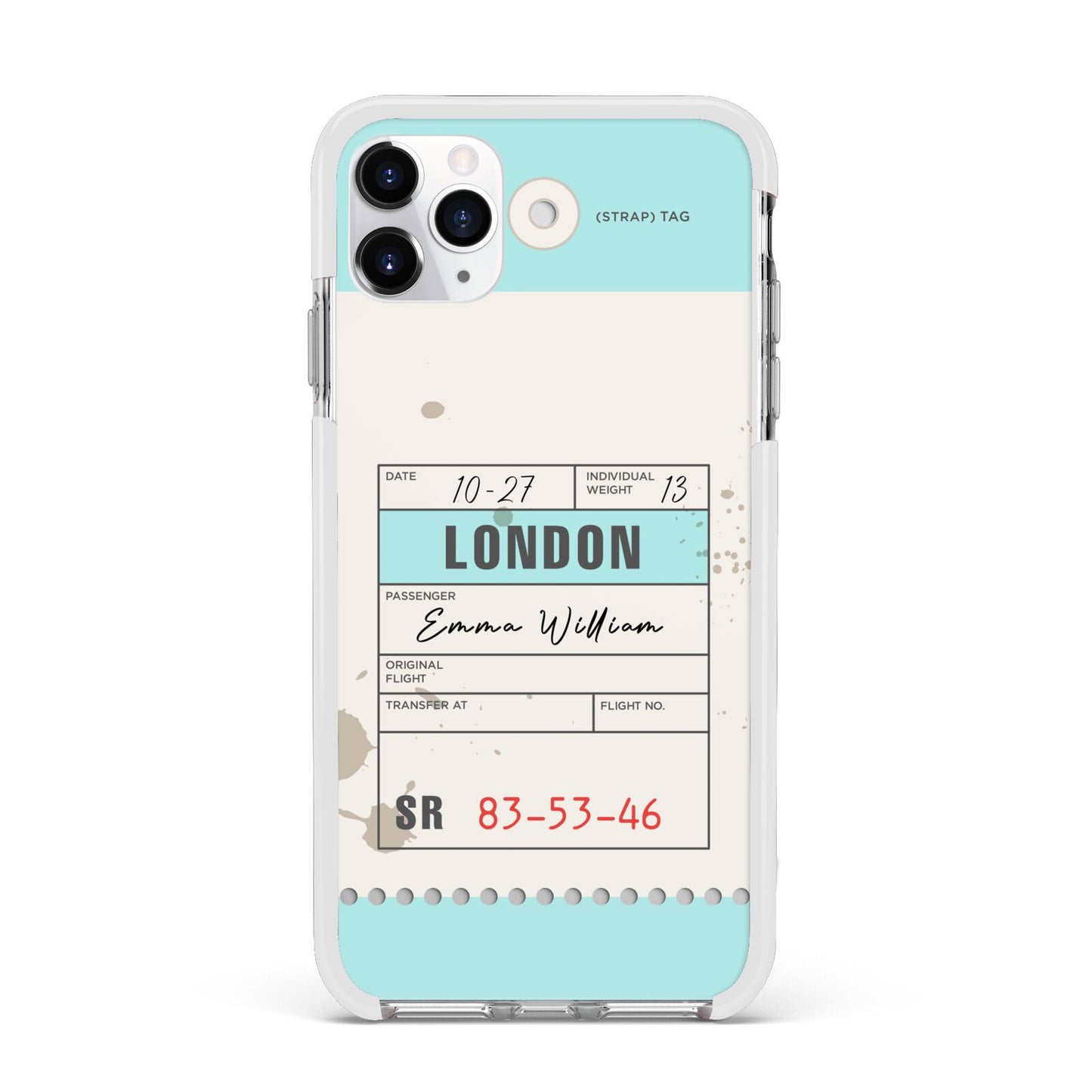 Vintage Luggage Tag Apple iPhone 11 Pro Max in Silver with White Impact Case