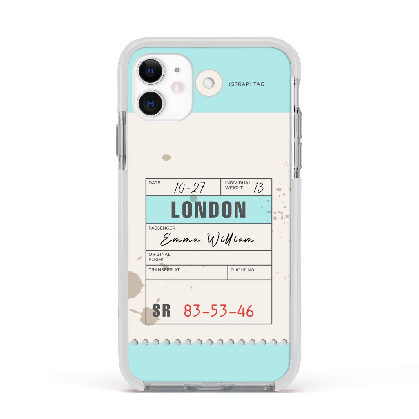 Vintage Luggage Tag Apple iPhone 11 in White with White Impact Case