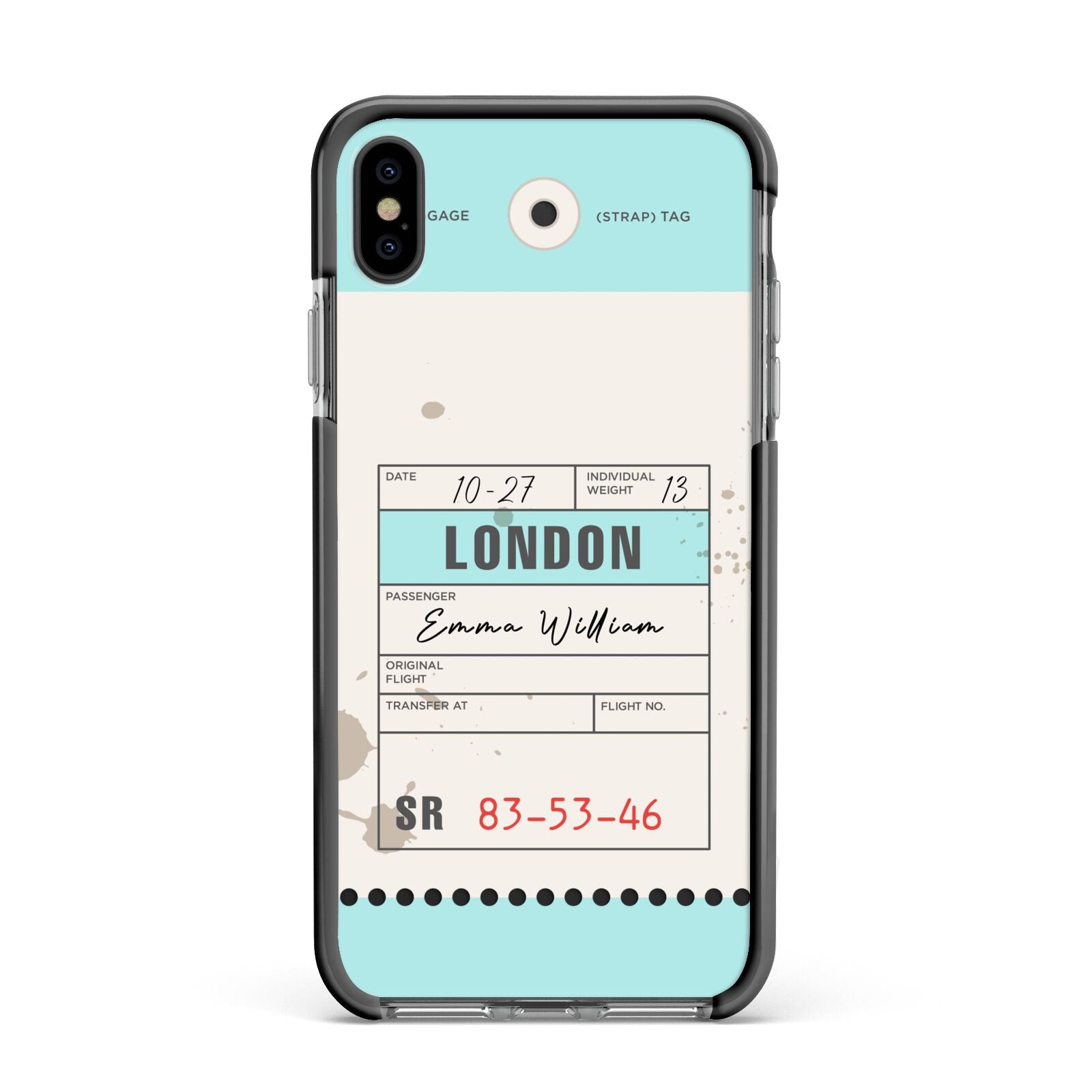 Vintage Luggage Tag Apple iPhone Xs Max Impact Case Black Edge on Black Phone