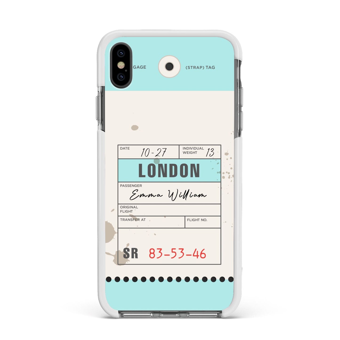 Vintage Luggage Tag Apple iPhone Xs Max Impact Case White Edge on Black Phone