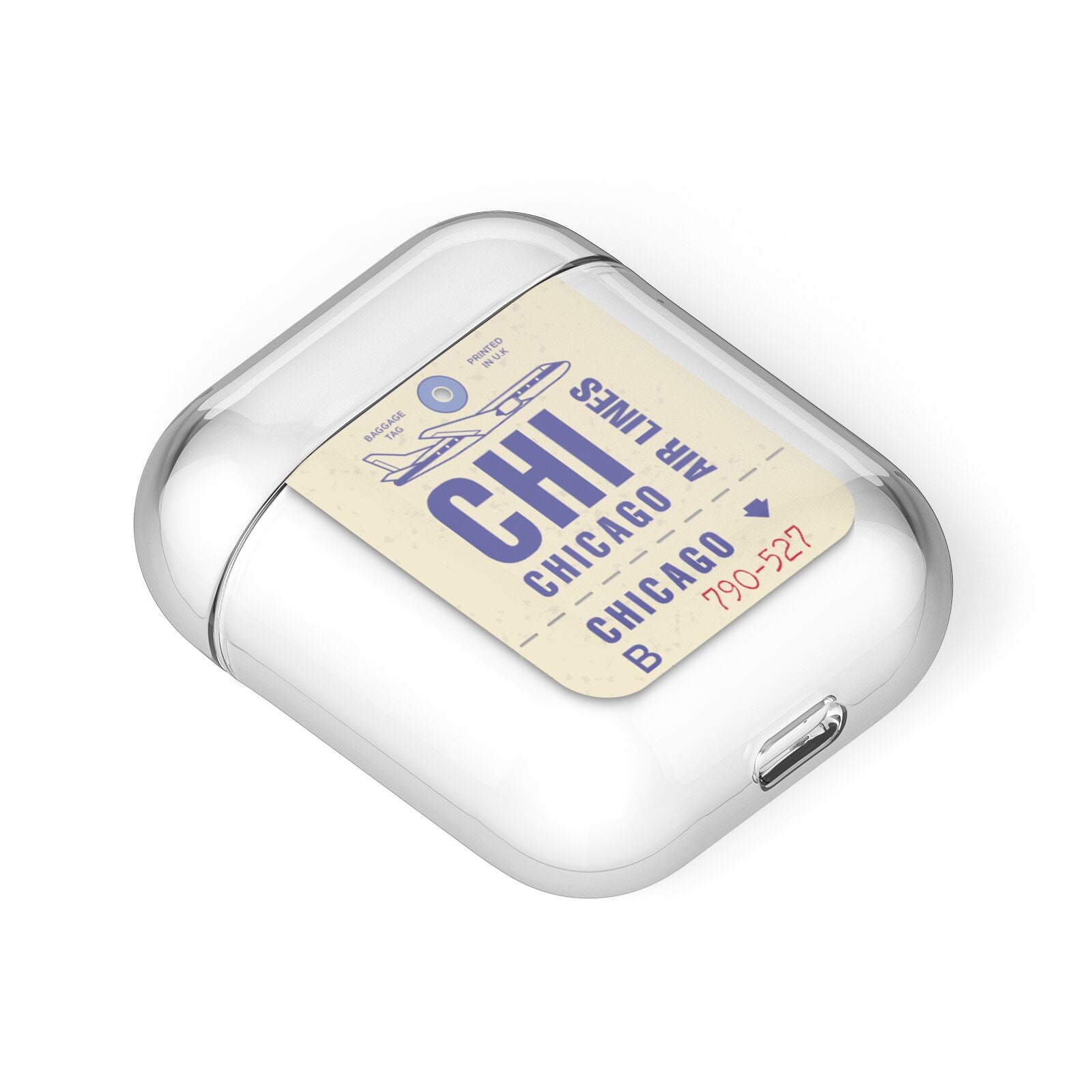 Vintage Luggage Tag Custom AirPods Case Laid Flat