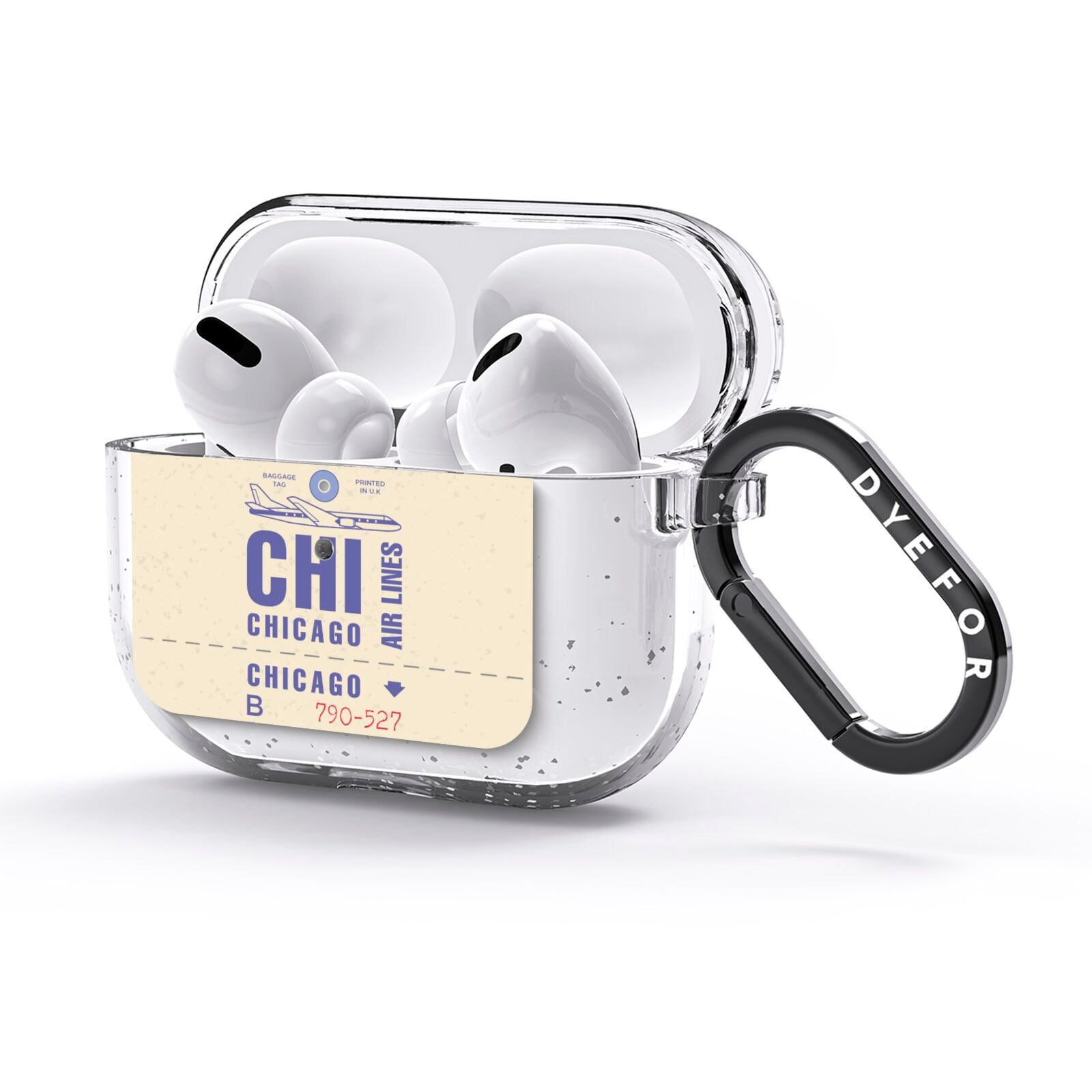 Vintage Luggage Tag Custom AirPods Glitter Case 3rd Gen Side Image