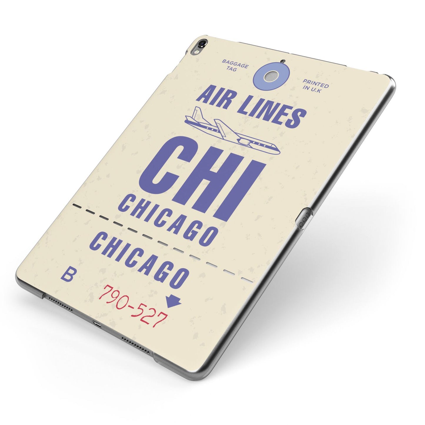 Vintage Luggage Tag Custom Apple iPad Case on Grey iPad Side View