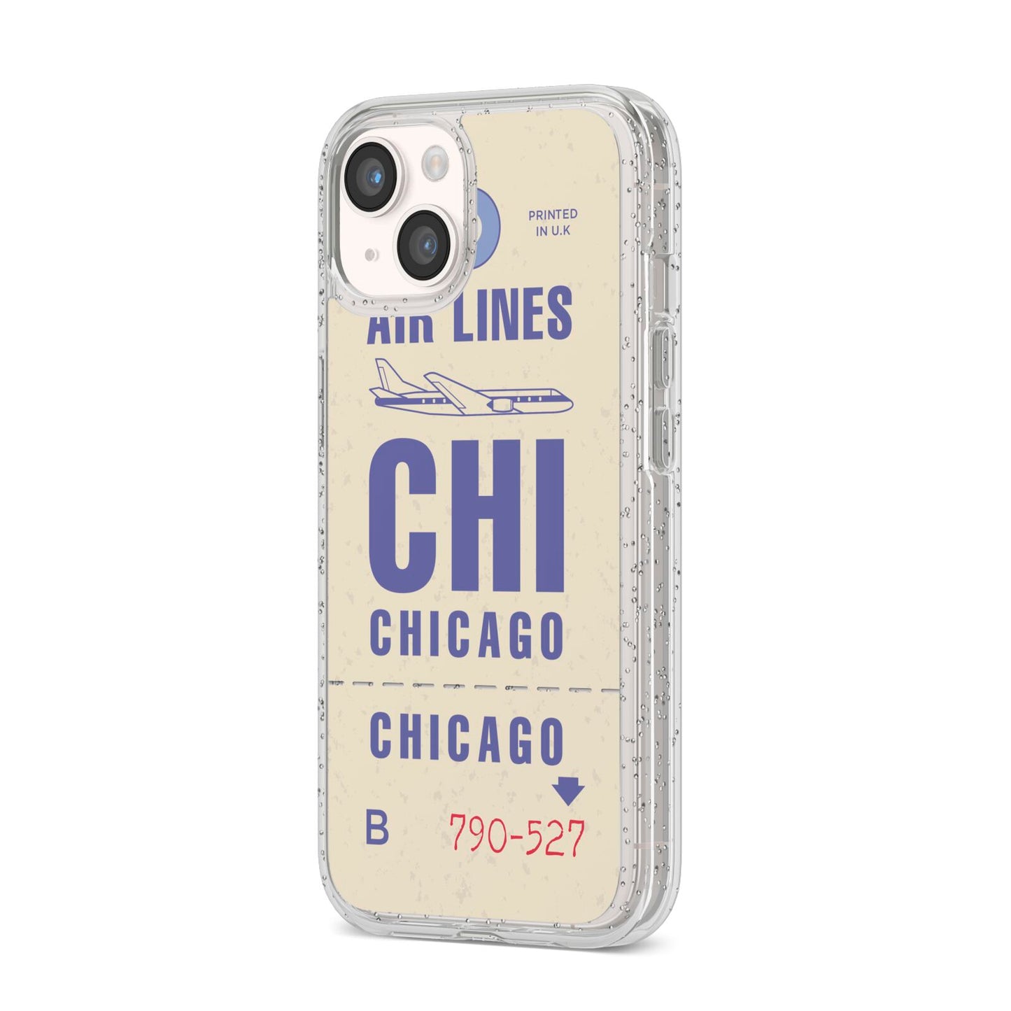 Vintage Luggage Tag Custom iPhone 14 Glitter Tough Case Starlight Angled Image