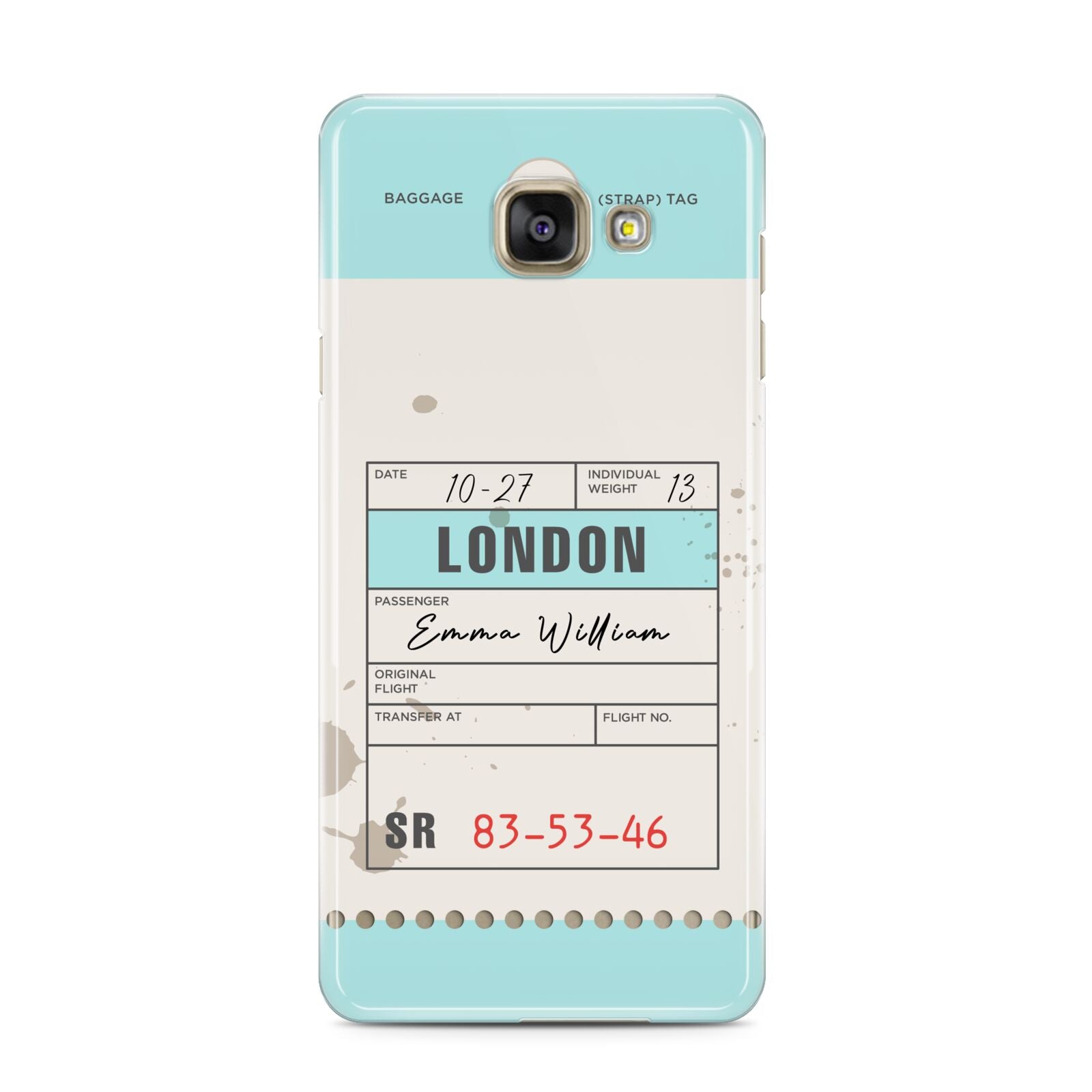 Vintage Luggage Tag Samsung Galaxy A3 2016 Case on gold phone