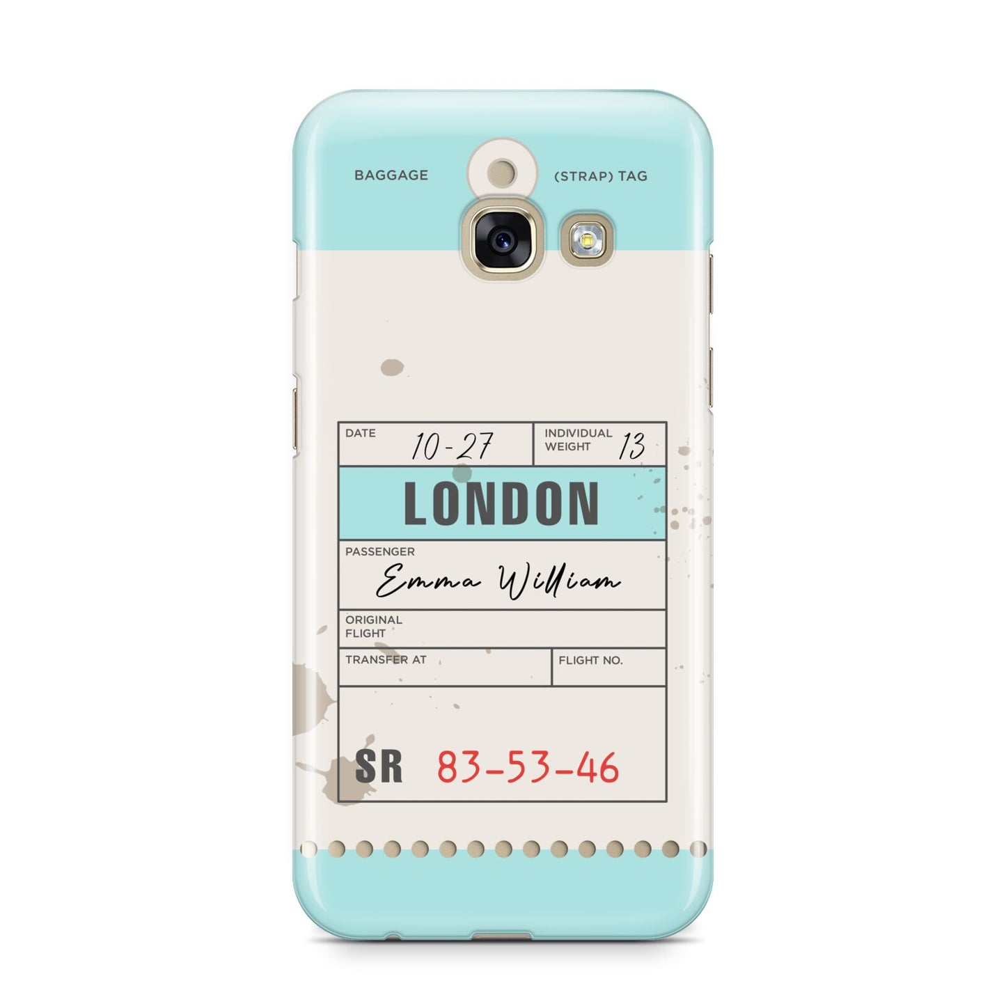 Vintage Luggage Tag Samsung Galaxy A3 2017 Case on gold phone