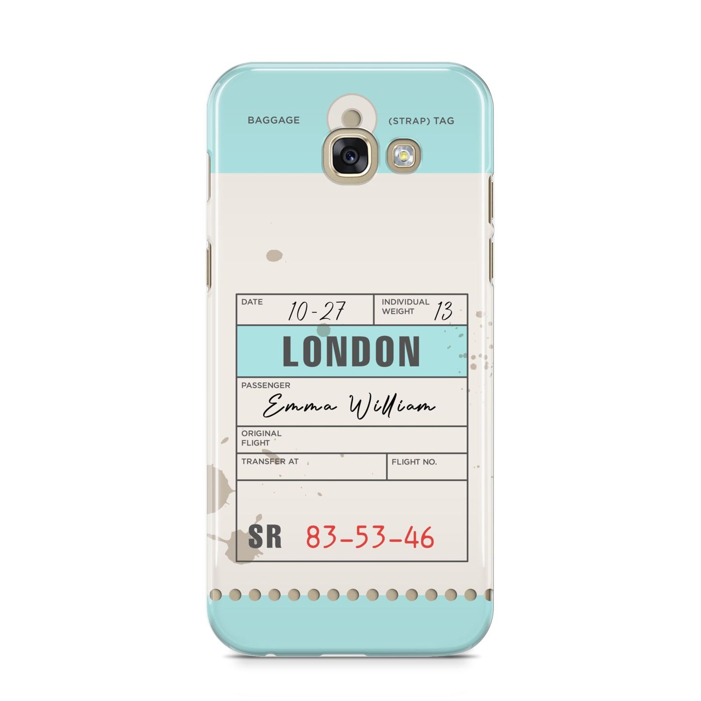 Vintage Luggage Tag Samsung Galaxy A5 2017 Case on gold phone