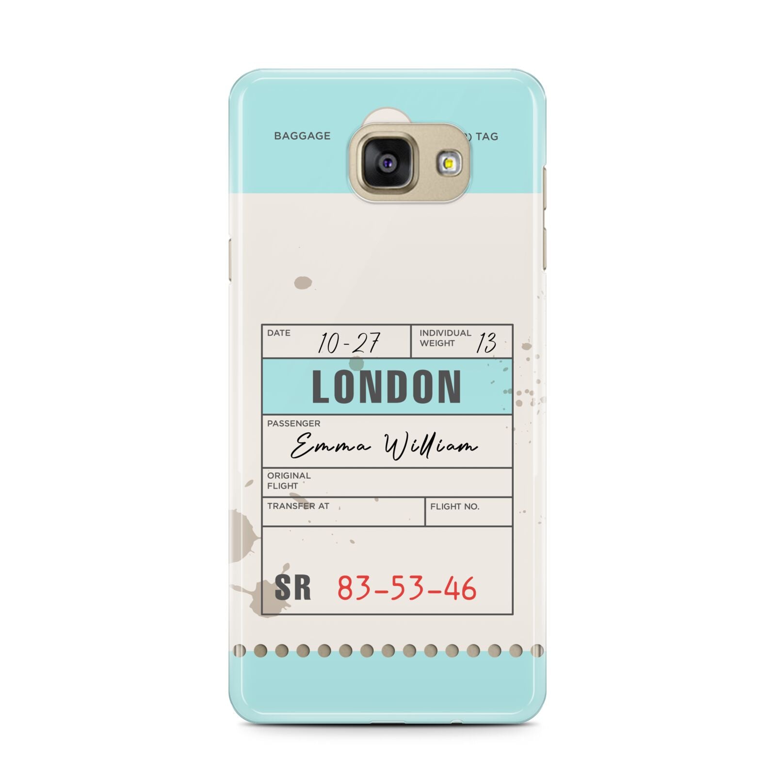 Vintage Luggage Tag Samsung Galaxy A7 2016 Case on gold phone