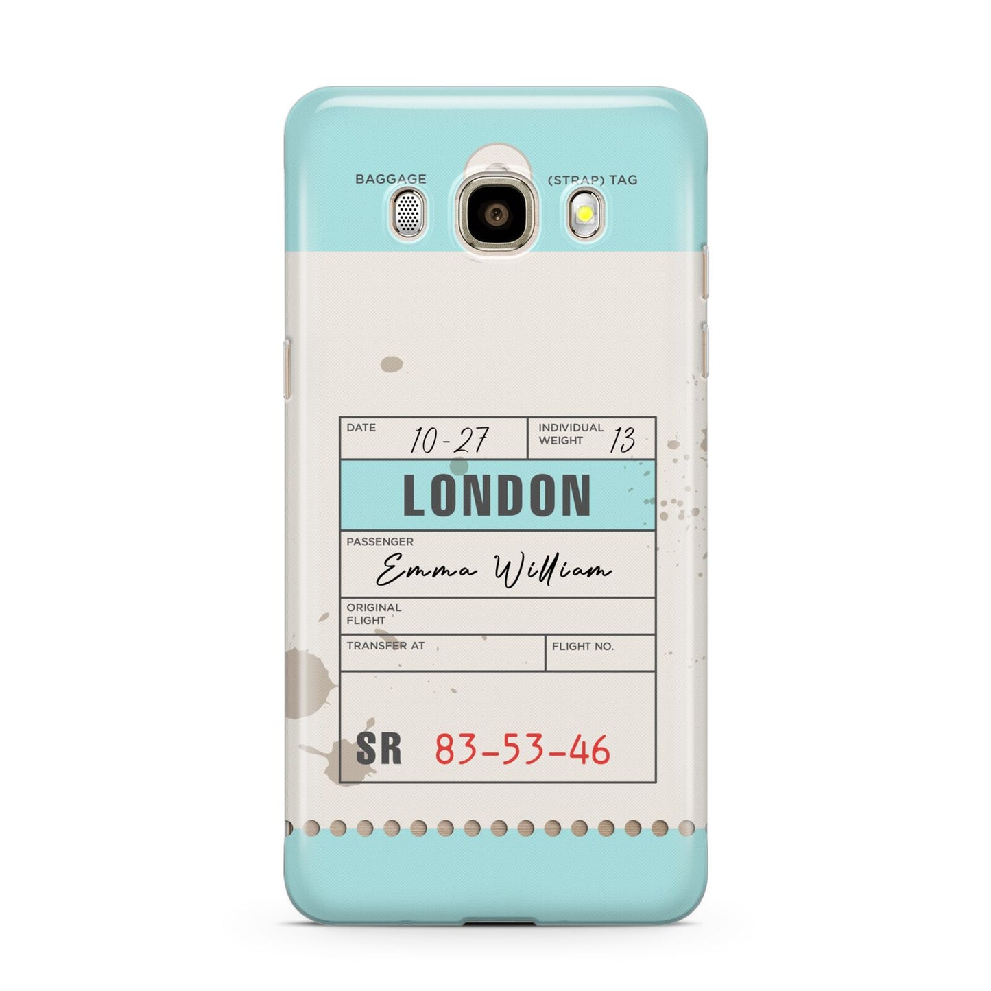 Vintage Luggage Tag Samsung Galaxy J7 2016 Case on gold phone