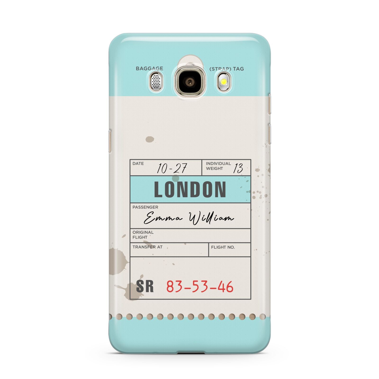 Vintage Luggage Tag Samsung Galaxy J7 2016 Case on gold phone