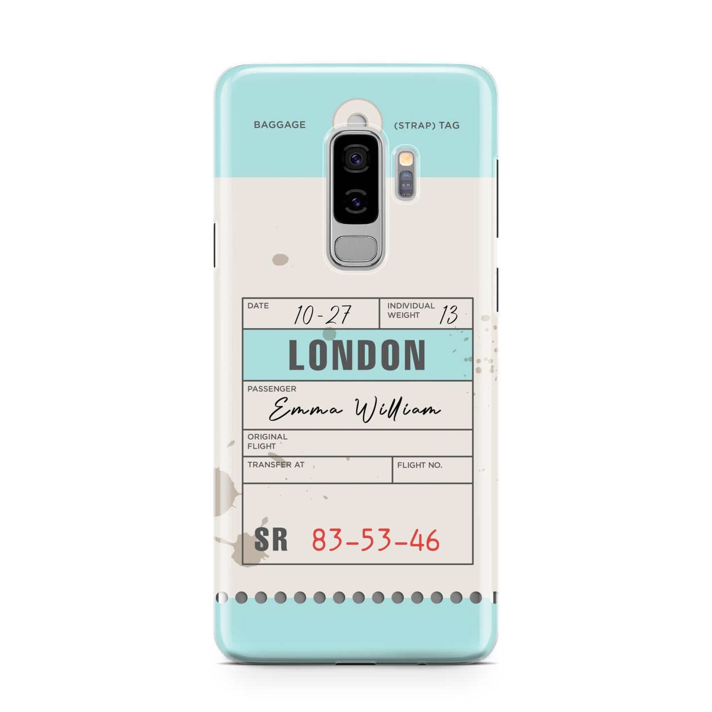 Vintage Luggage Tag Samsung Galaxy S9 Plus Case on Silver phone