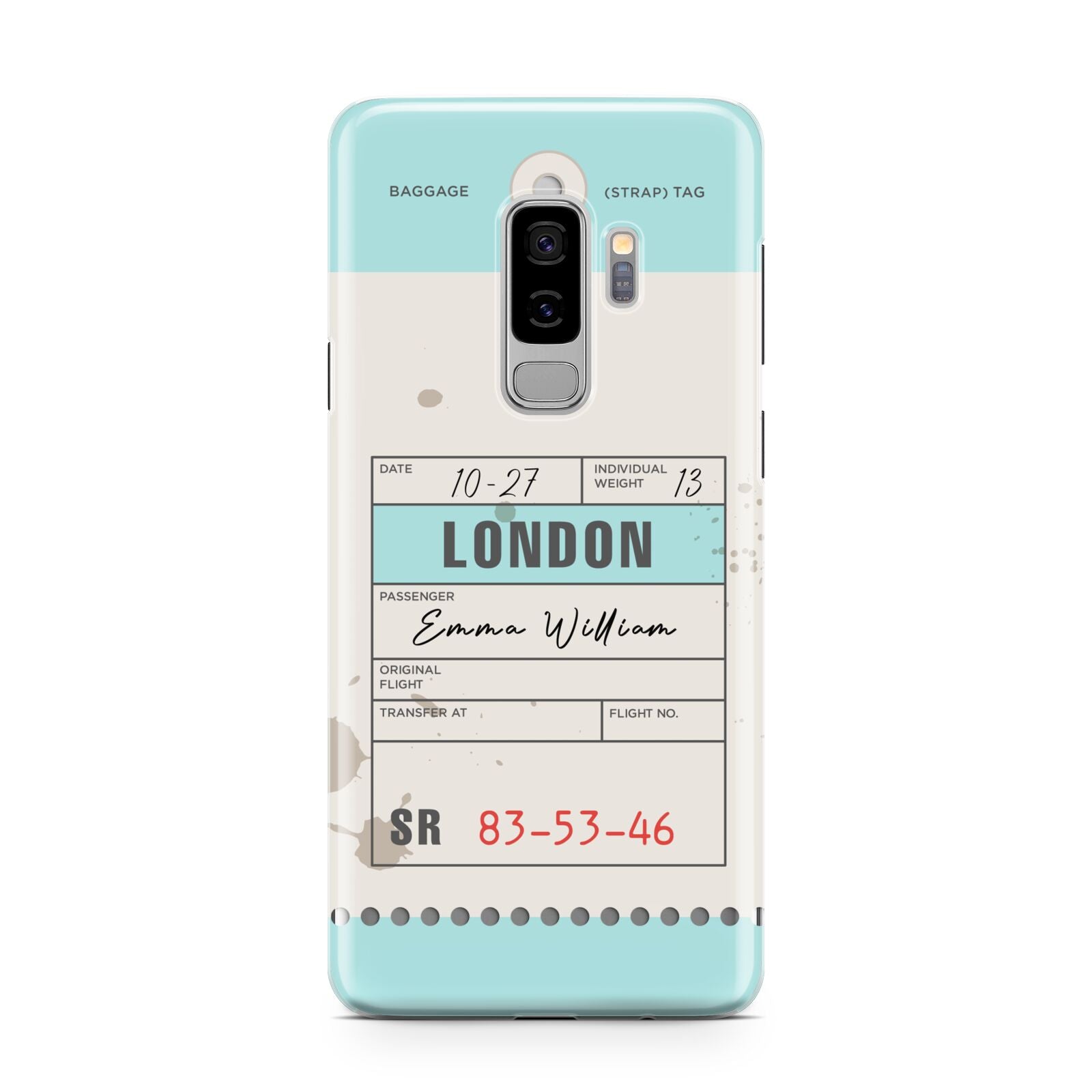 Vintage Luggage Tag Samsung Galaxy S9 Plus Case on Silver phone